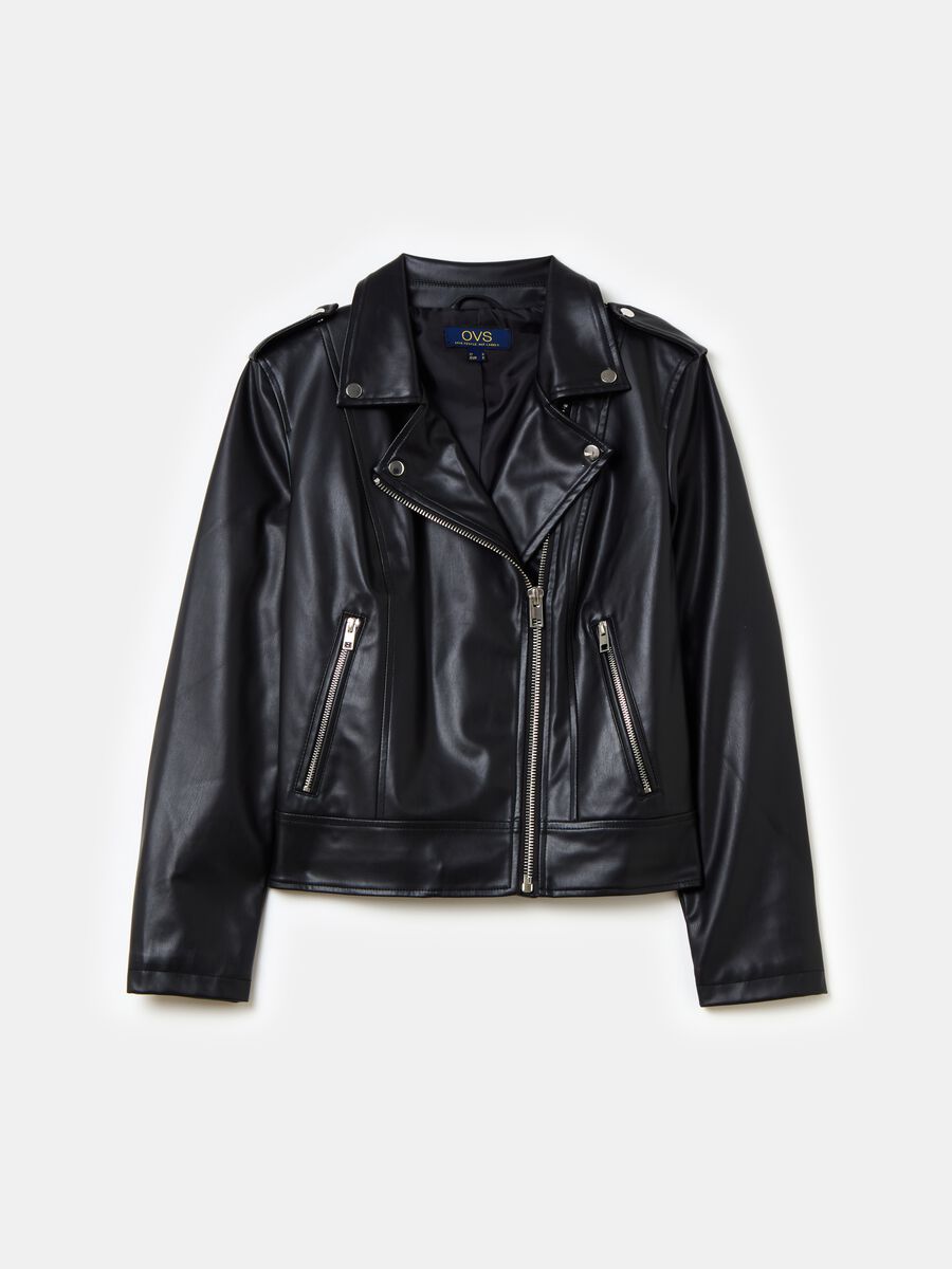 Glossy-effect biker jacket with zip_0