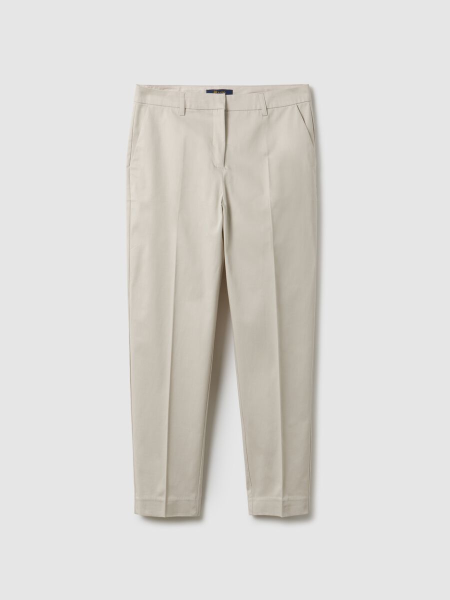 Beige stretch cotton satin trousers regular fit_5