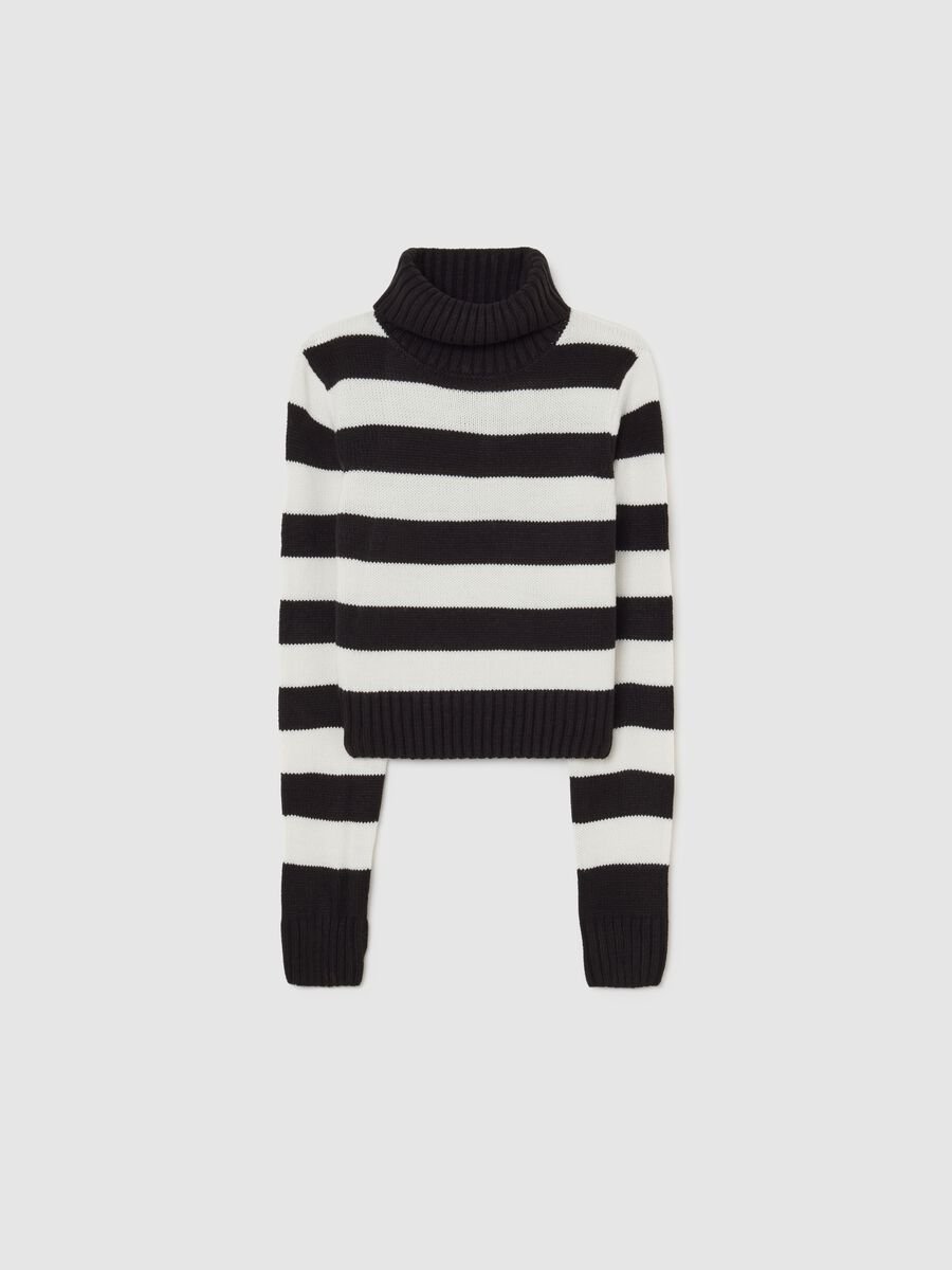 Girls' Multicolour Striped Jumper, Regular Fit with High Neck_3