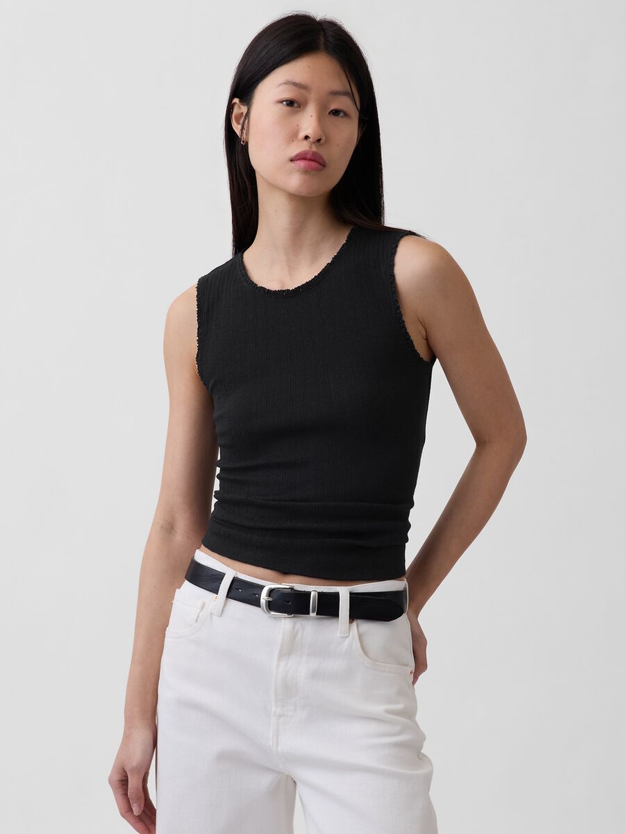 Tank top in misto cotone a costine_0
