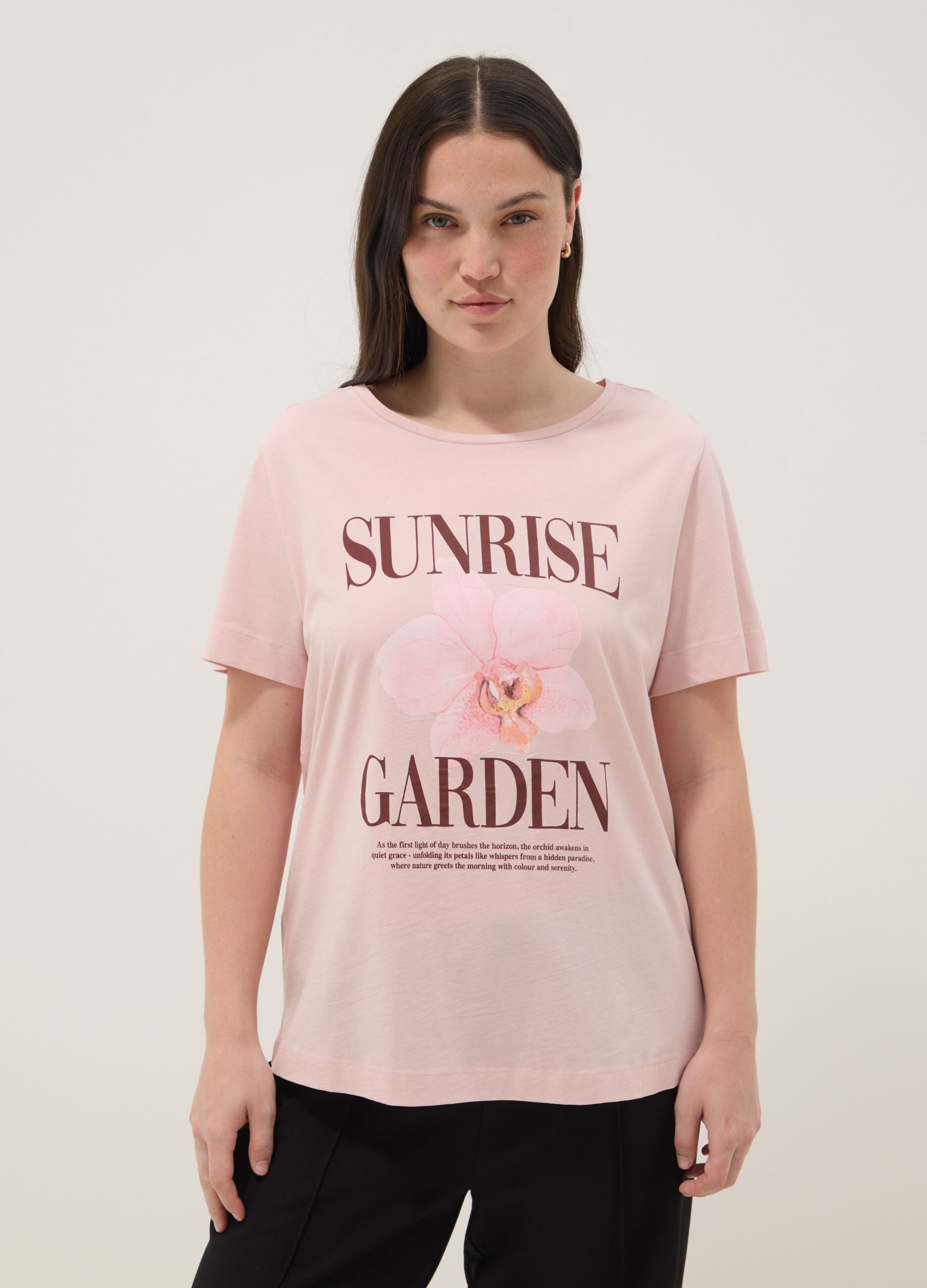 T-shirt rosa in puro cotone con stampa regular fit