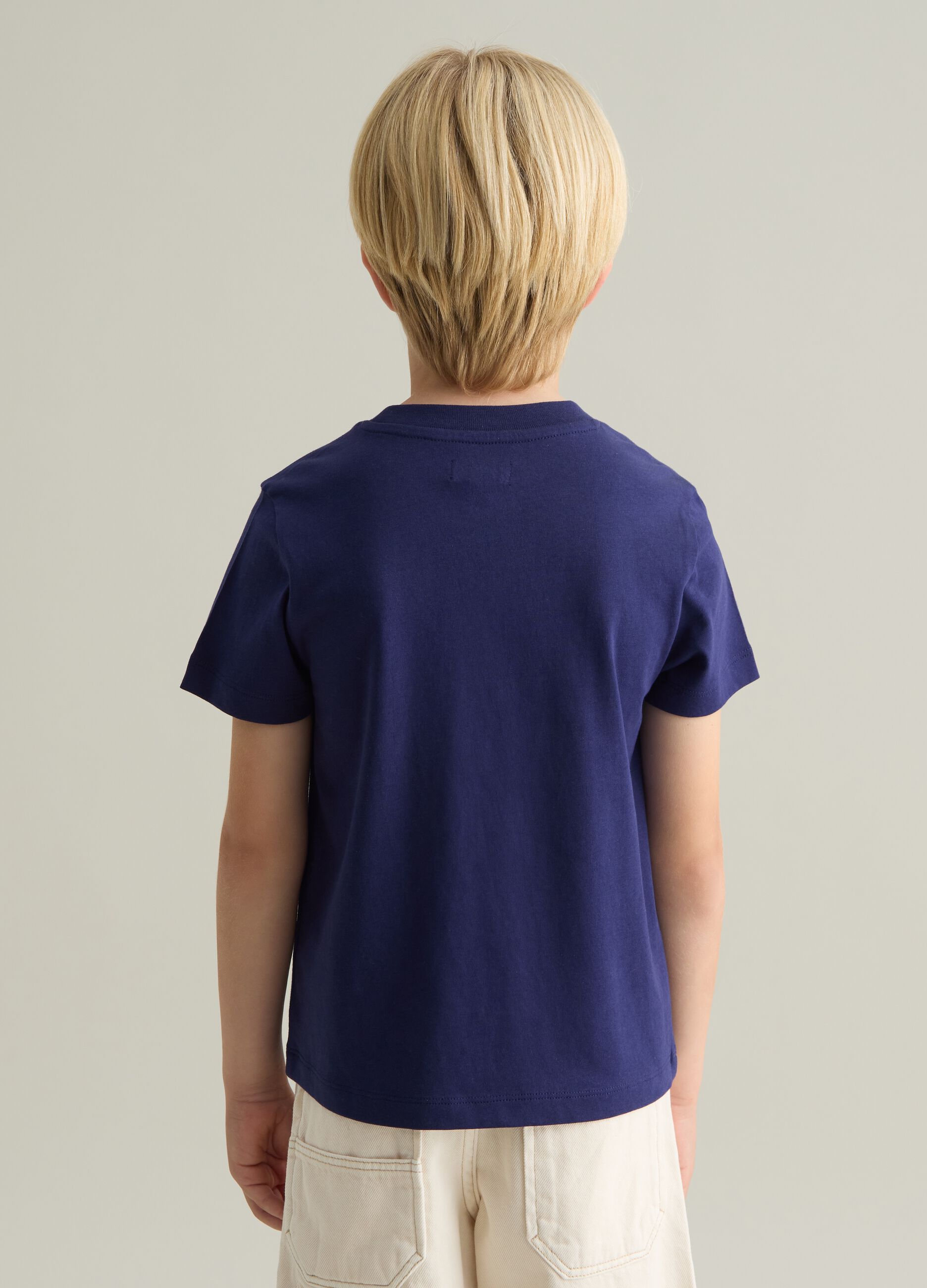 T-shirt da bambino in puro cotone blu regular fit