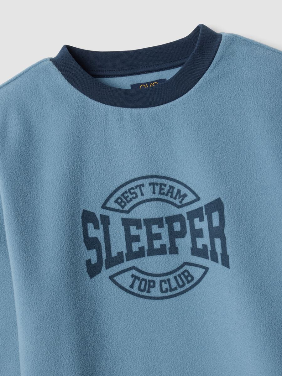 Blue crew-neck fleece pyjamas with long trousers, regular fit_3