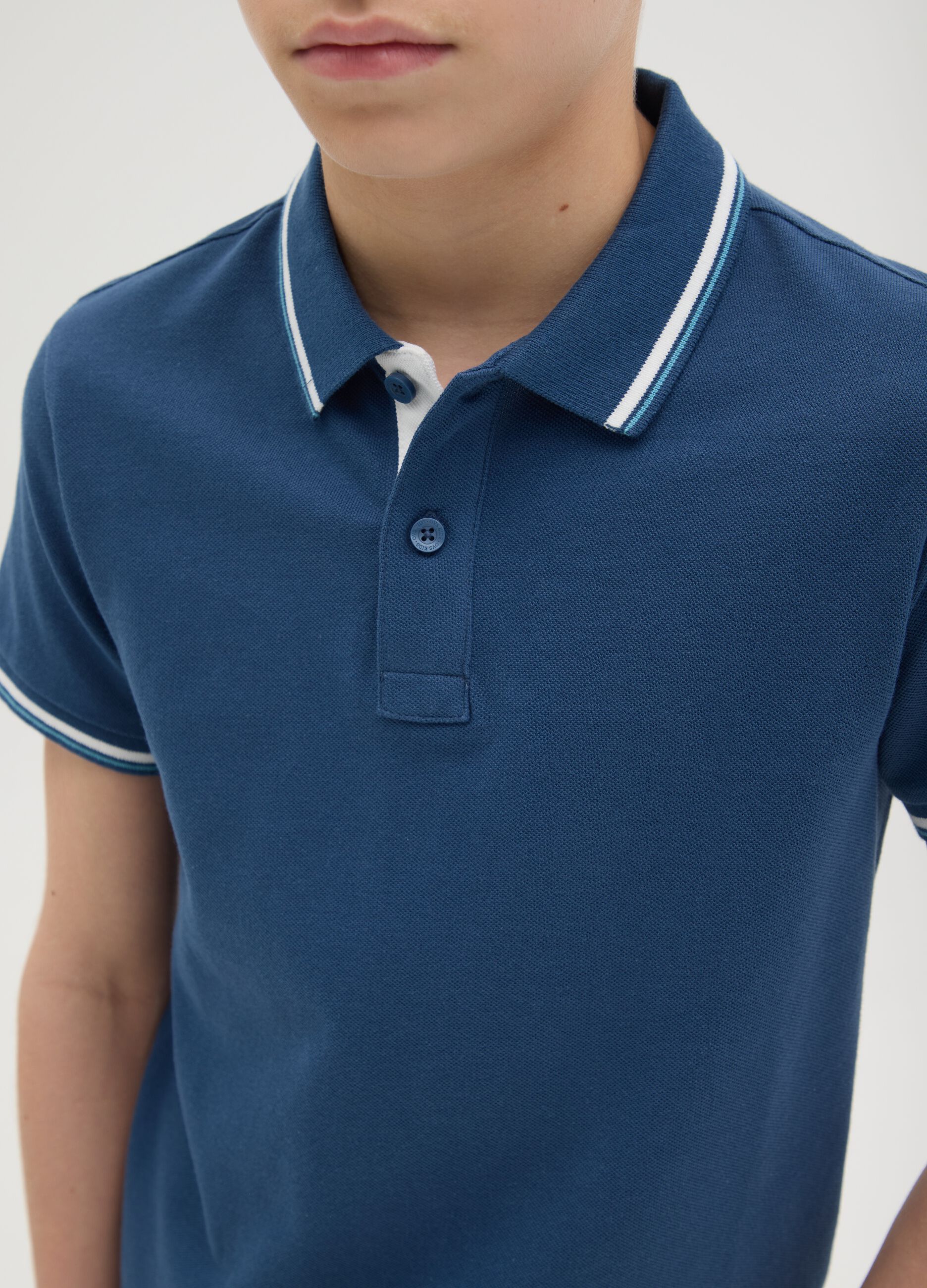 Boys' blue pure cotton regular fit polo shirt