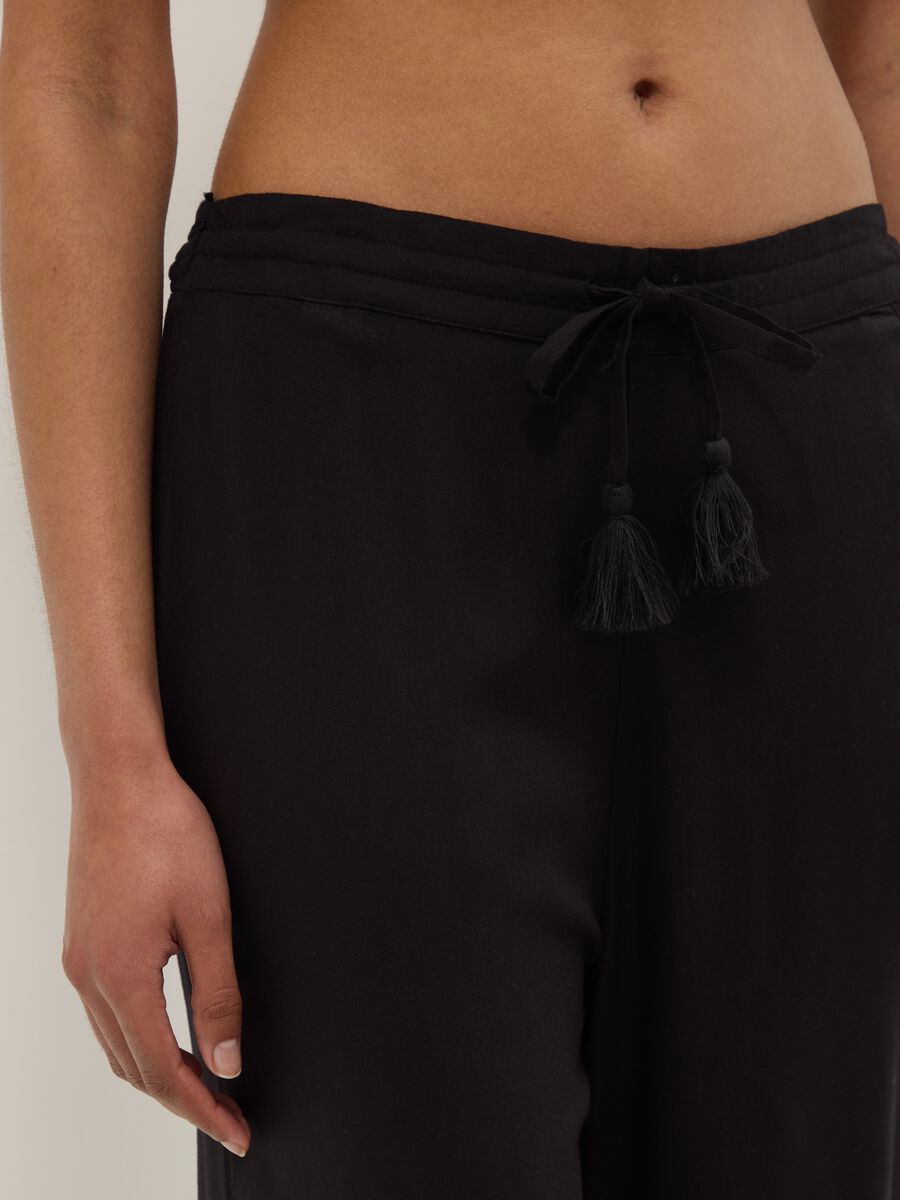 Black pure viscose long trousers_3