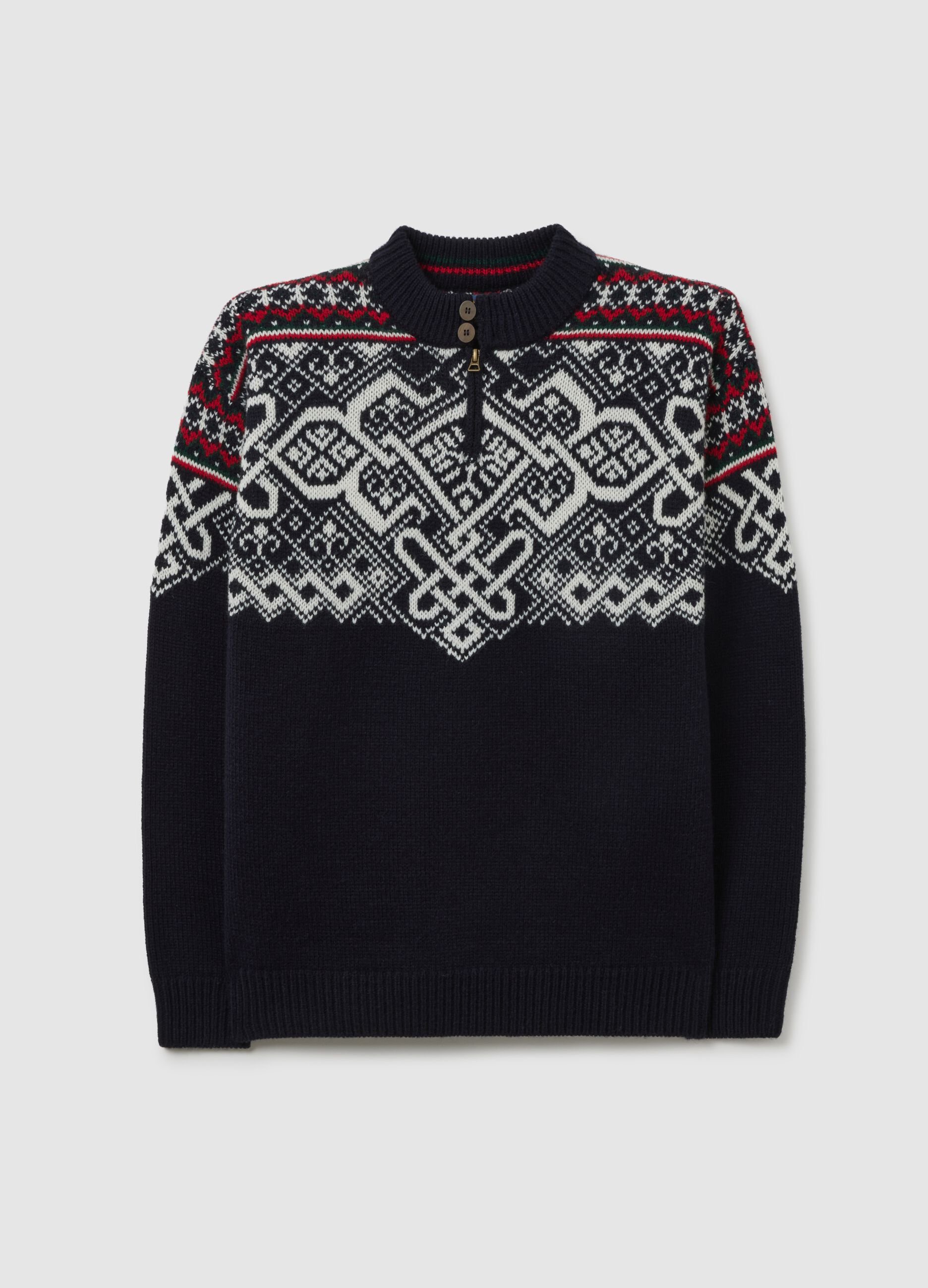 Blue regular fit pullover with jacquard pattern