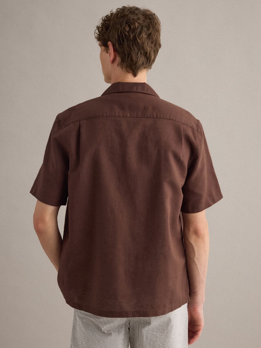 Brown linen-blend bowling-collar shirt_3