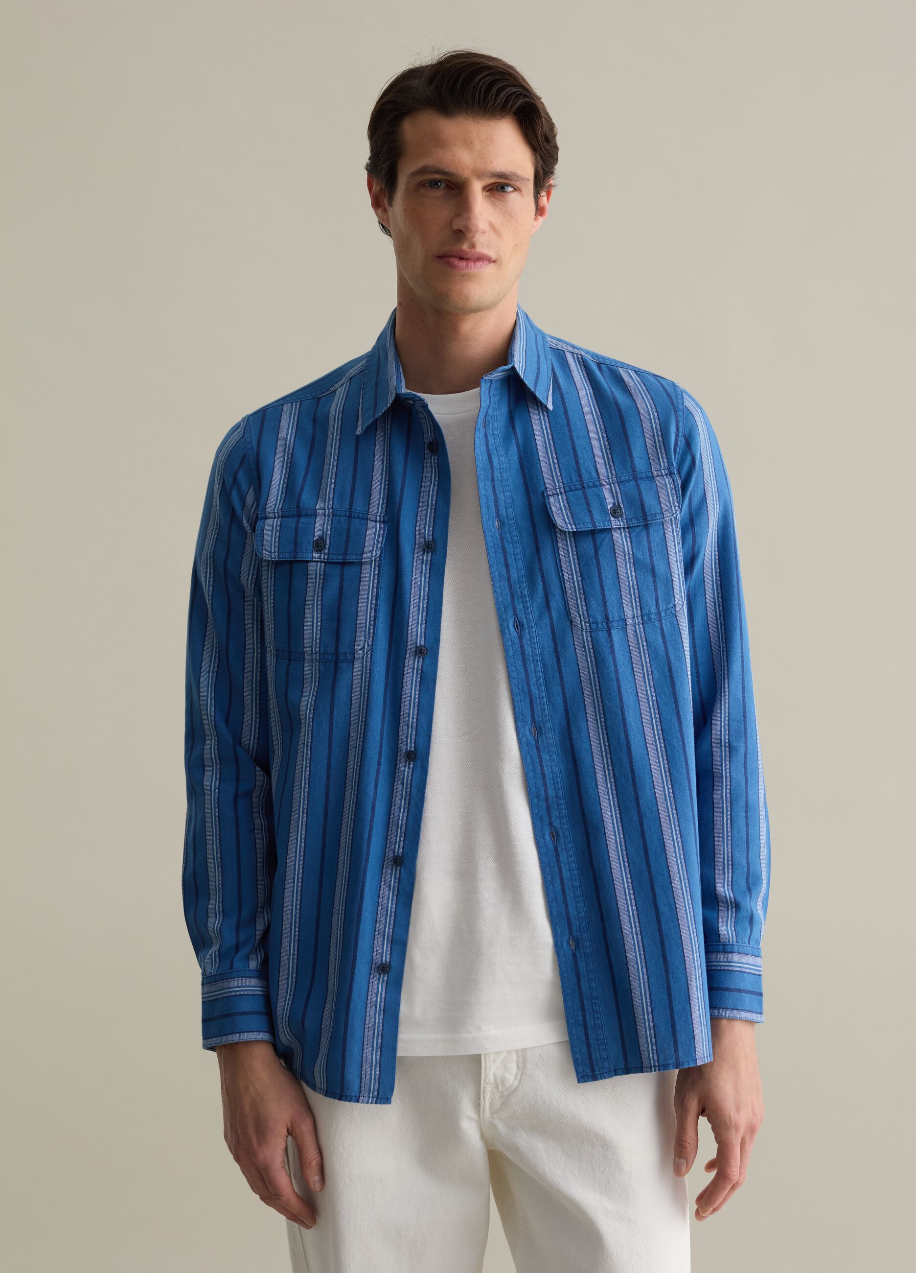 Striped cotton shacket