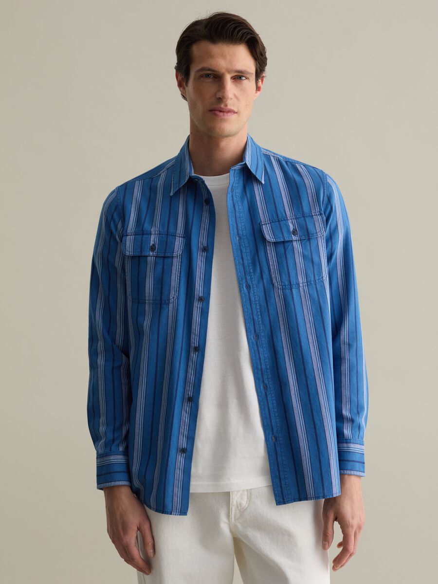 Striped cotton shacket_0