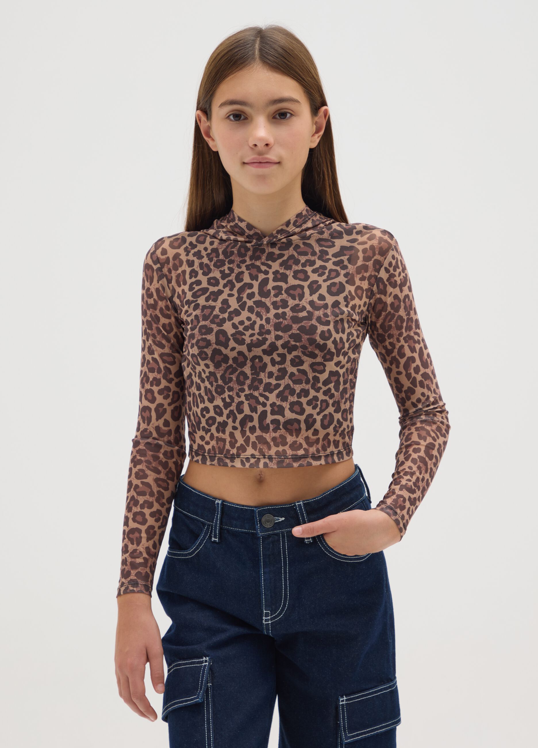 Girls' brown stretch fabric sweatshirt regular fit