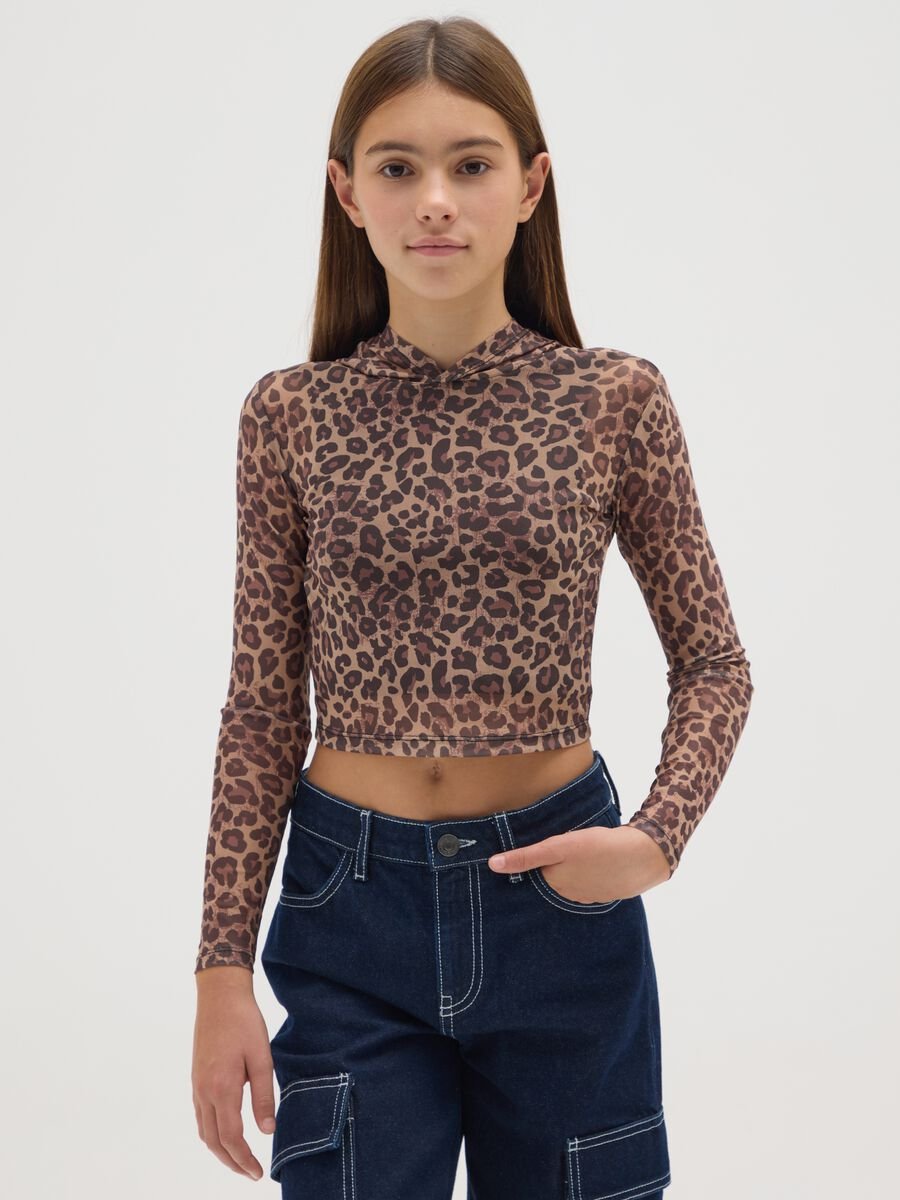 Girls' brown stretch fabric sweatshirt regular fit_0