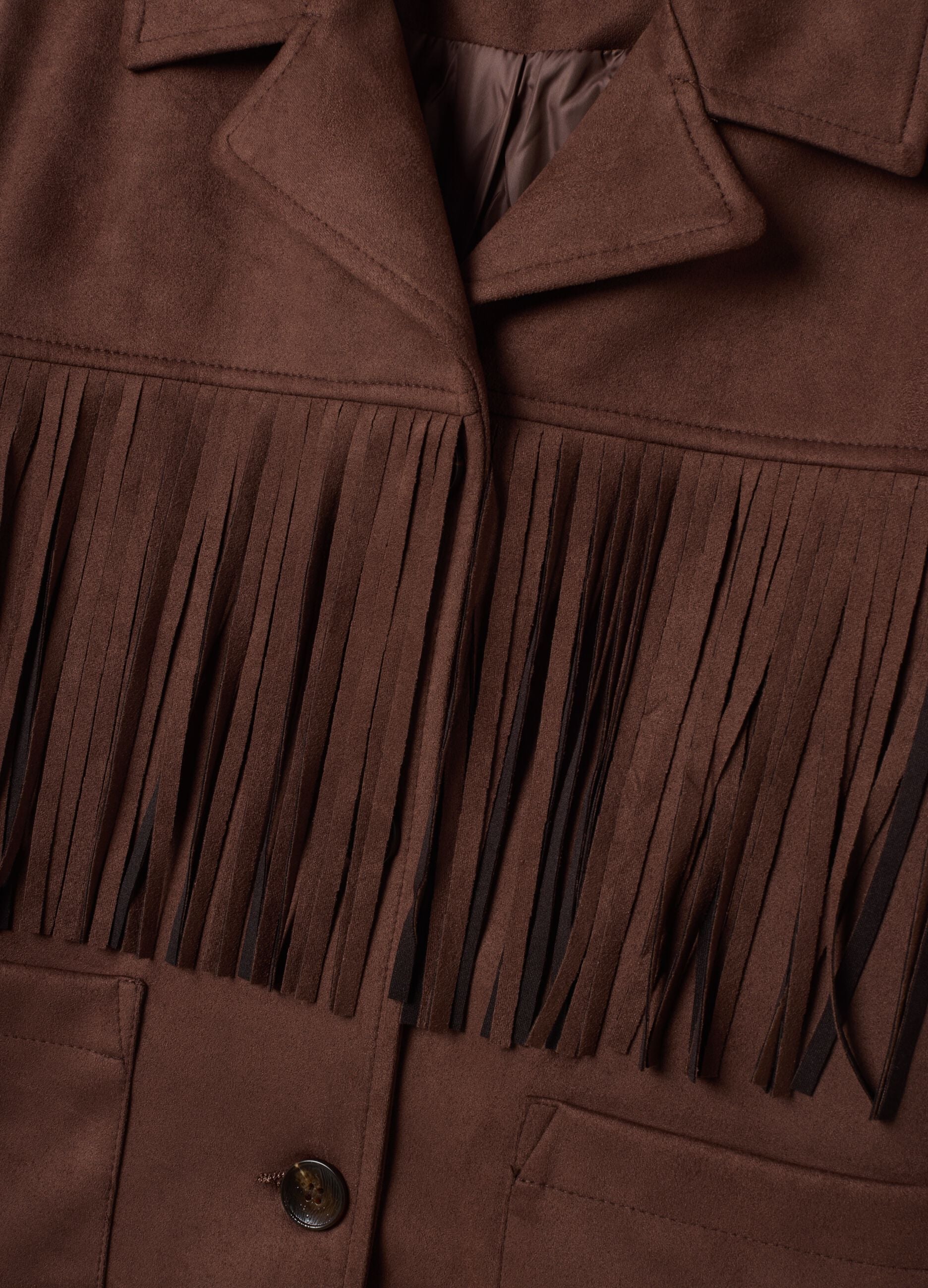 Brown jacket with fringes and patch pockets