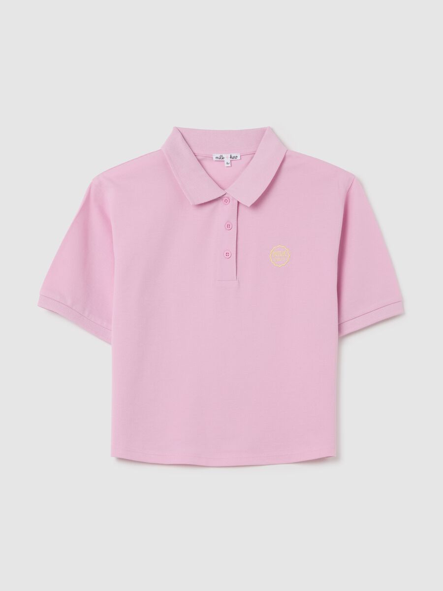 Women's pure cotton pink polo regular fit with classic collar and embroidered logo_4