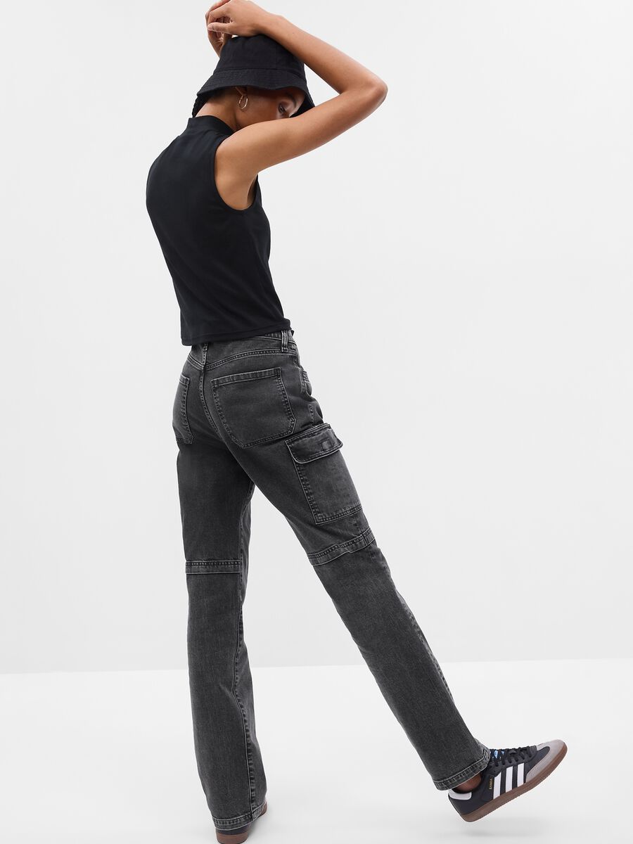 Jeans cargo loose fit a vita alta_1