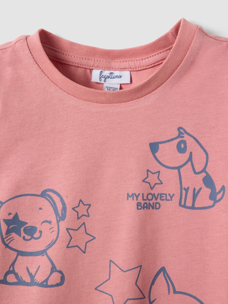 Pink organic cotton T-shirt with cute animal print for baby girl_2