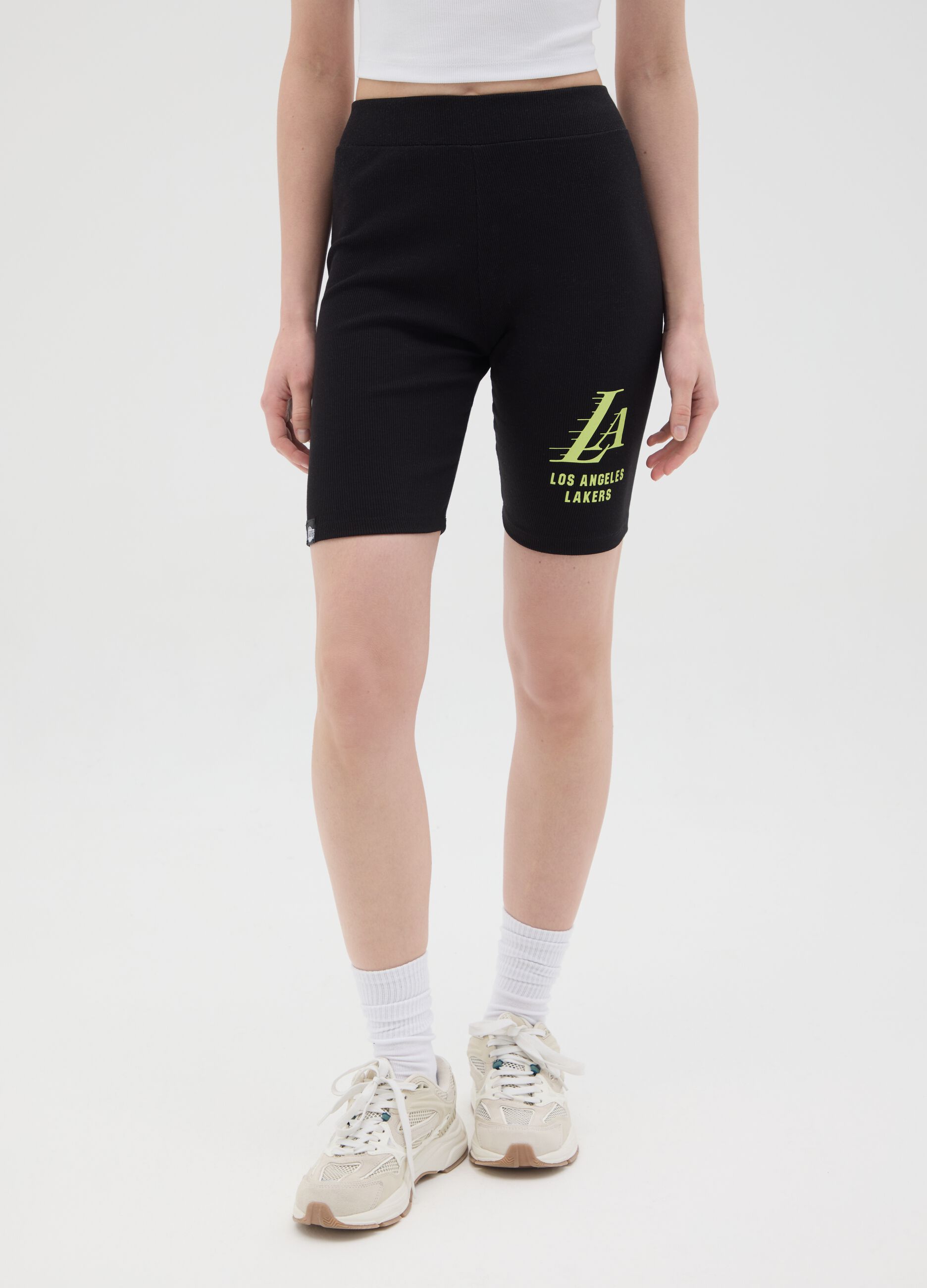 Black cycle shorts with NBA Los Angeles Lakers print