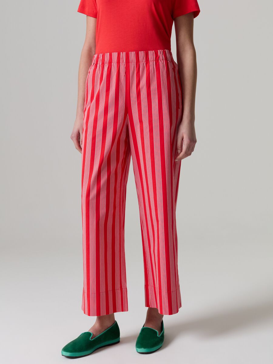 Wide-leg cropped trousers with slim stripes_1