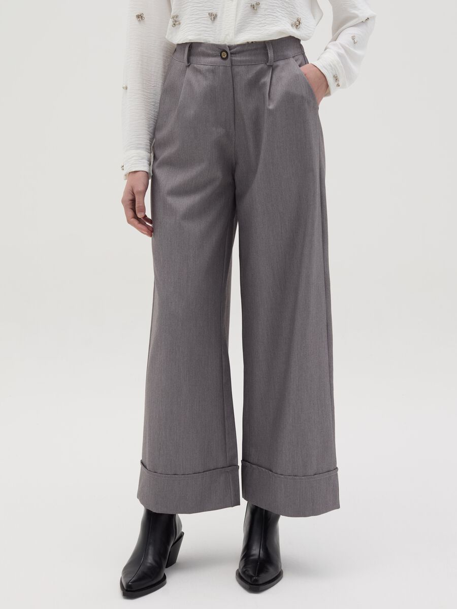 Wide-leg mélange trousers_1