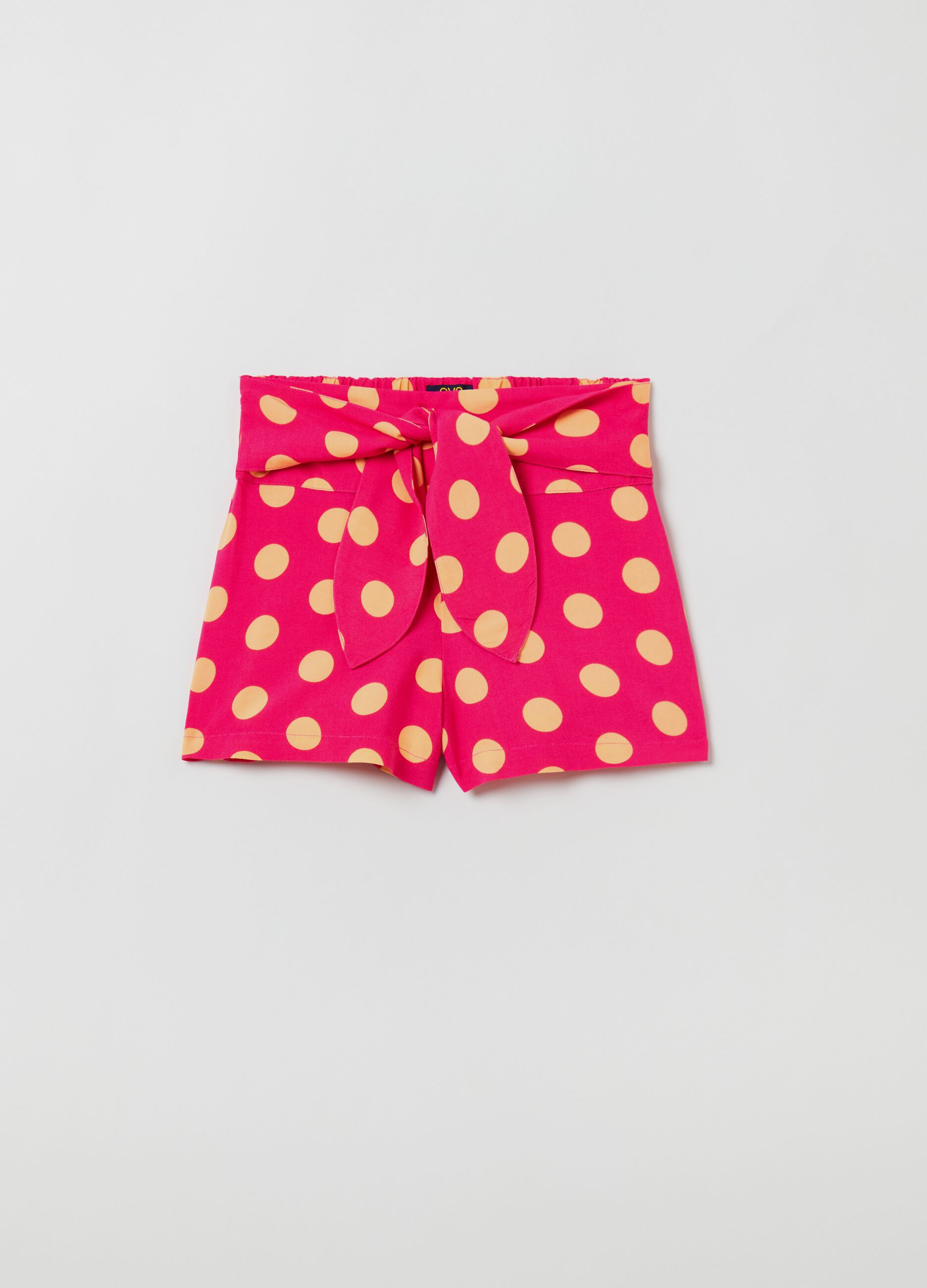 Shorts con fiocco e stampa polka dots_0
