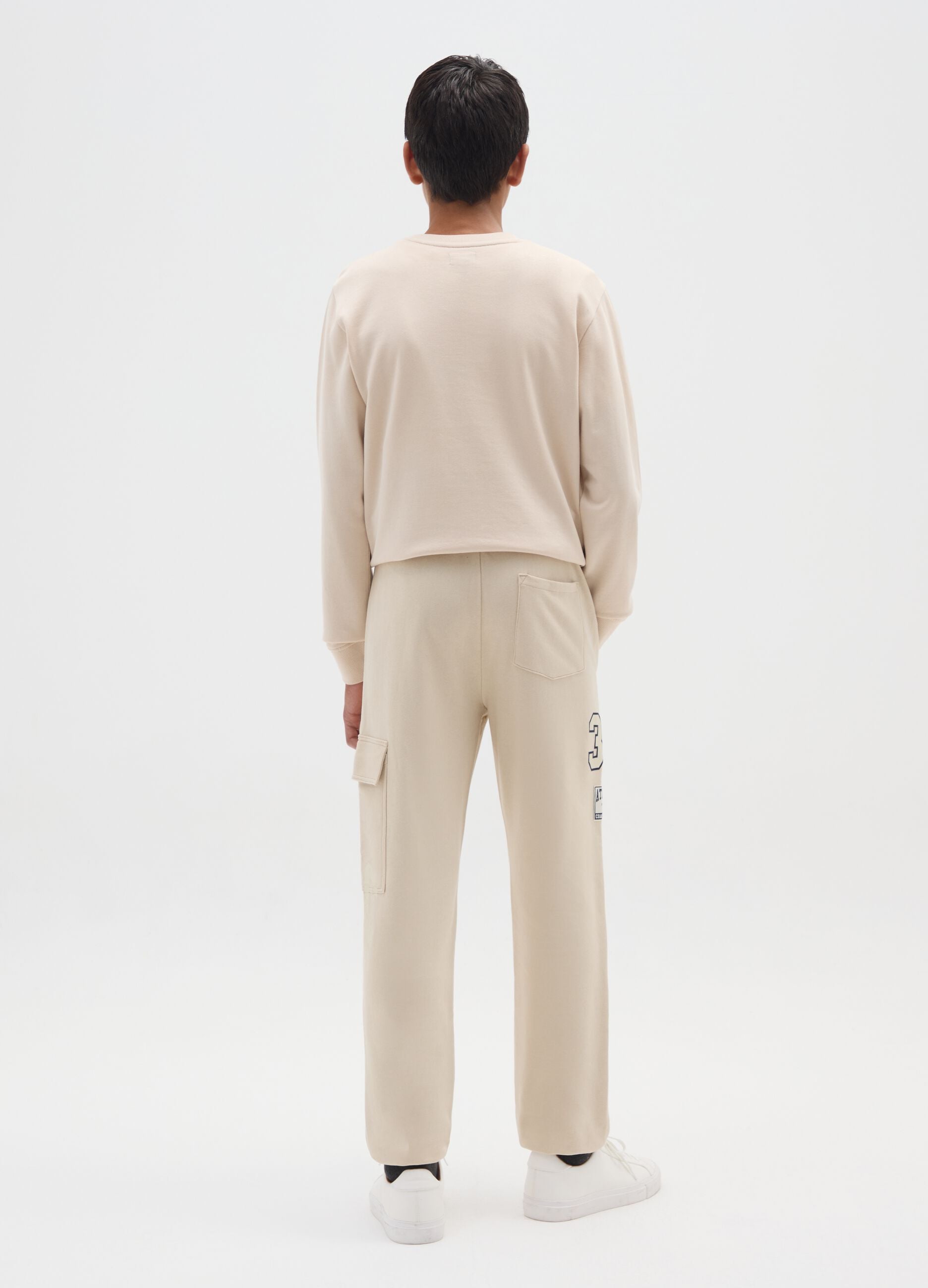 Boy's beige regular fit pure cotton joggers