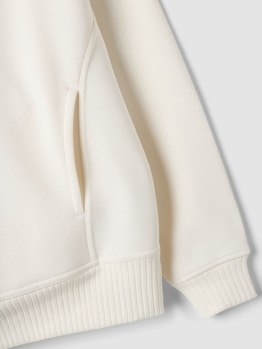 Felpa bianca in misto cotone fleece a girocollo regular fit_1