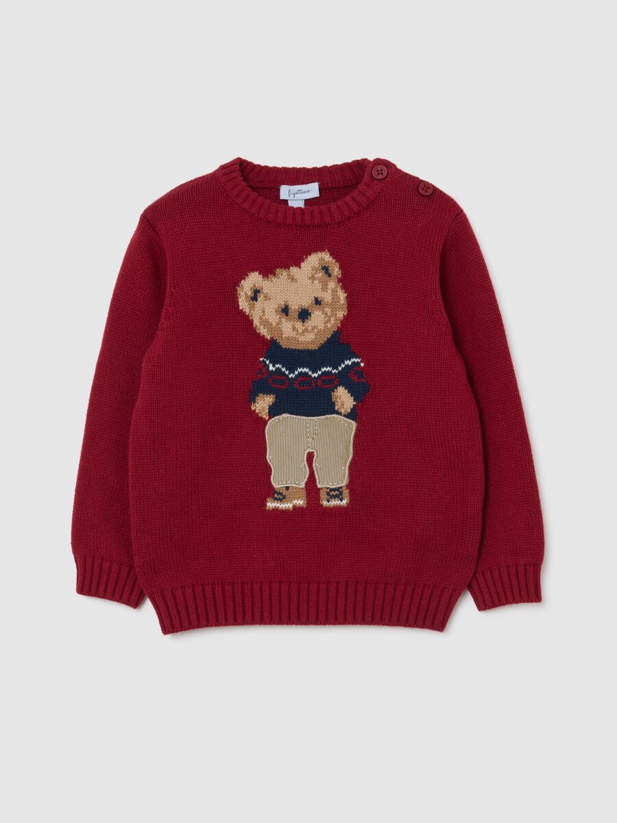 Red sweater for toddlers in cotton blend regular fit with print_1