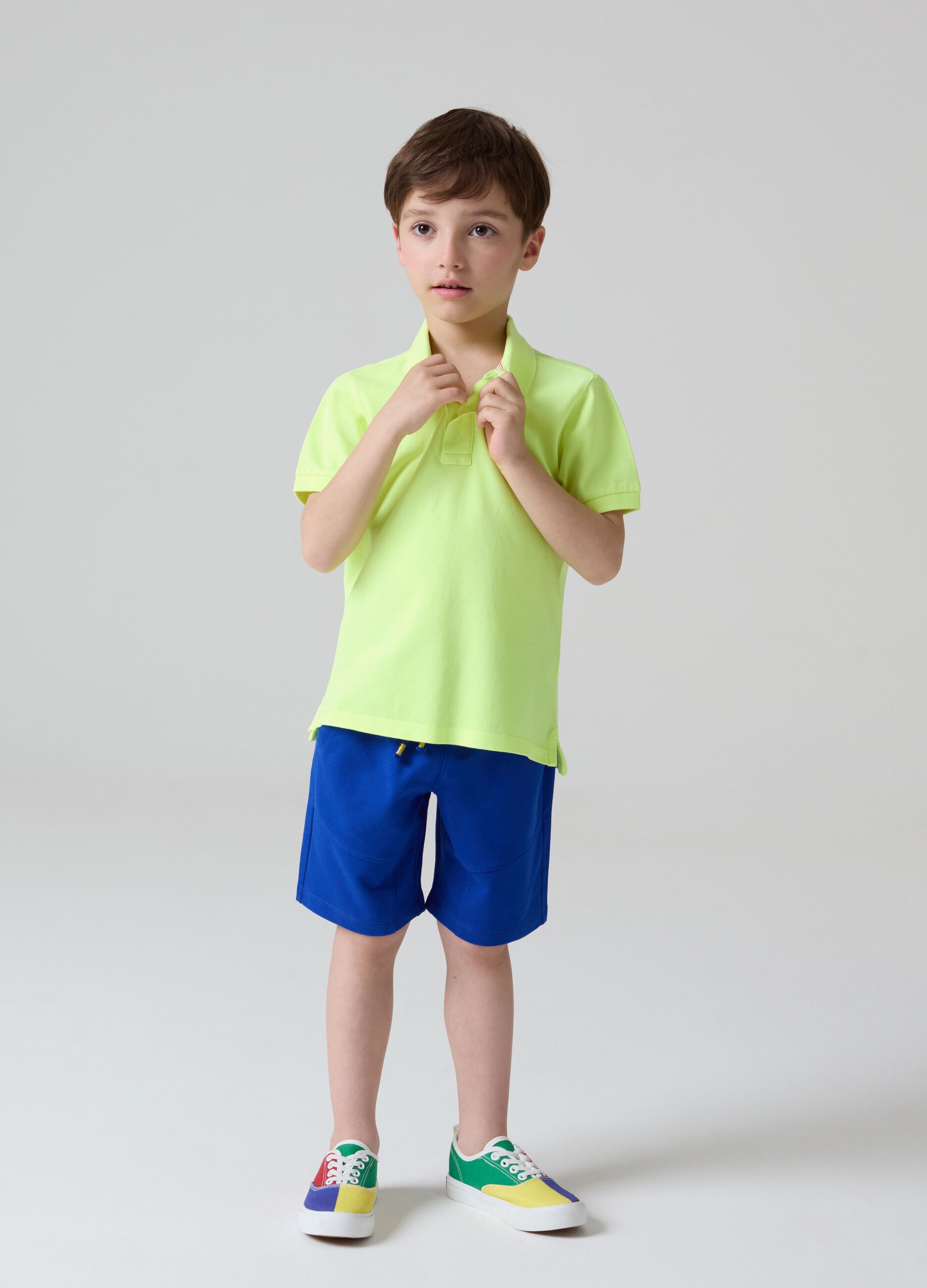 Fleece Bermuda shorts with logo embroidery and drawstring