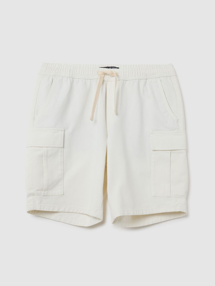 Men's white pure cotton wide leg cargo shorts_4
