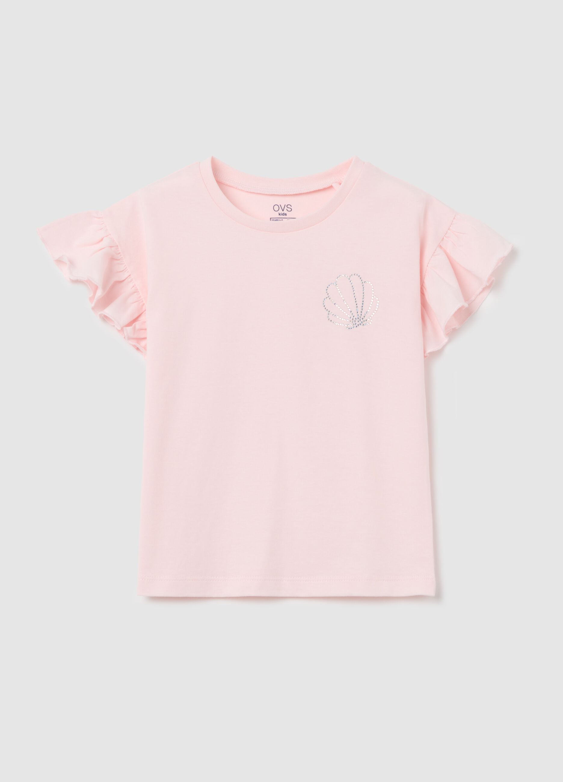 T-shirt rosa in cotone con strass