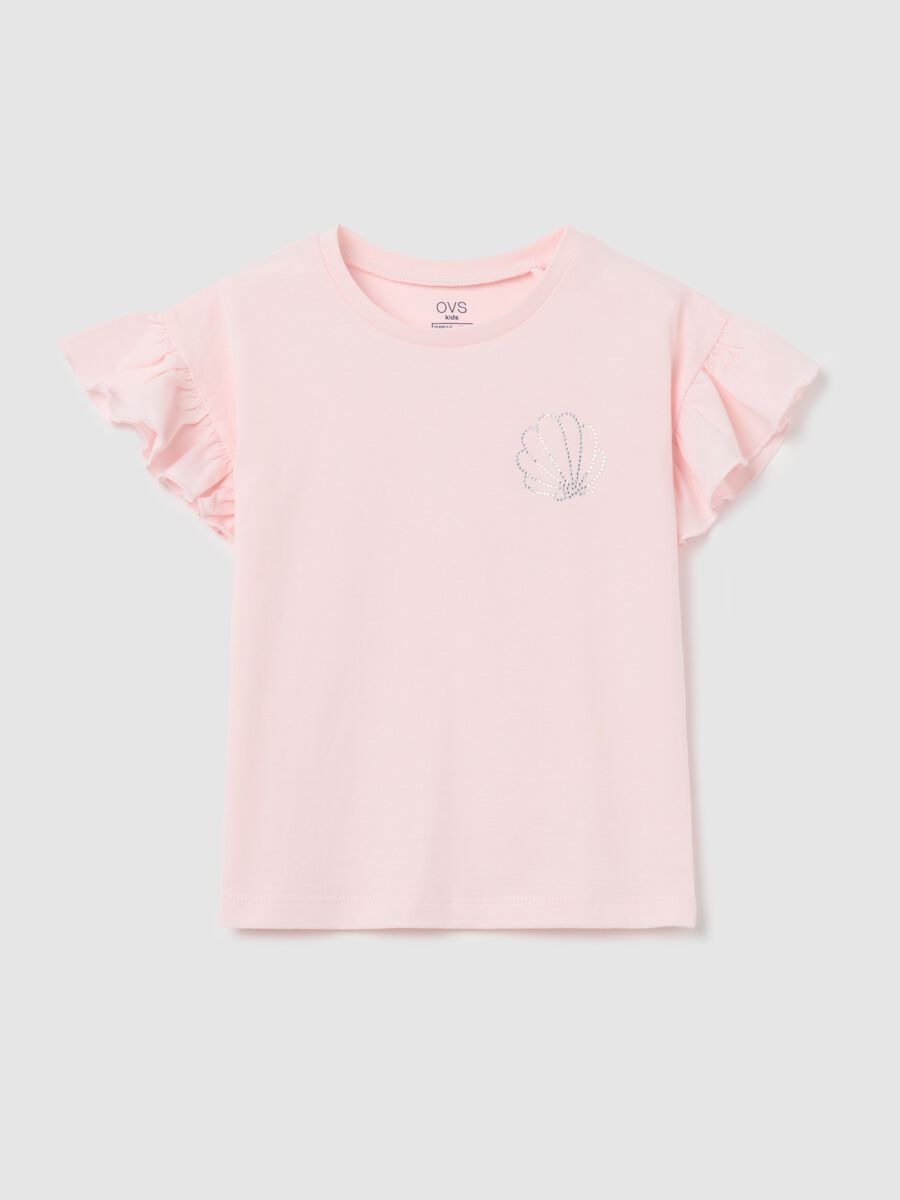 Pink T-shirt in cotton with diamantés_0