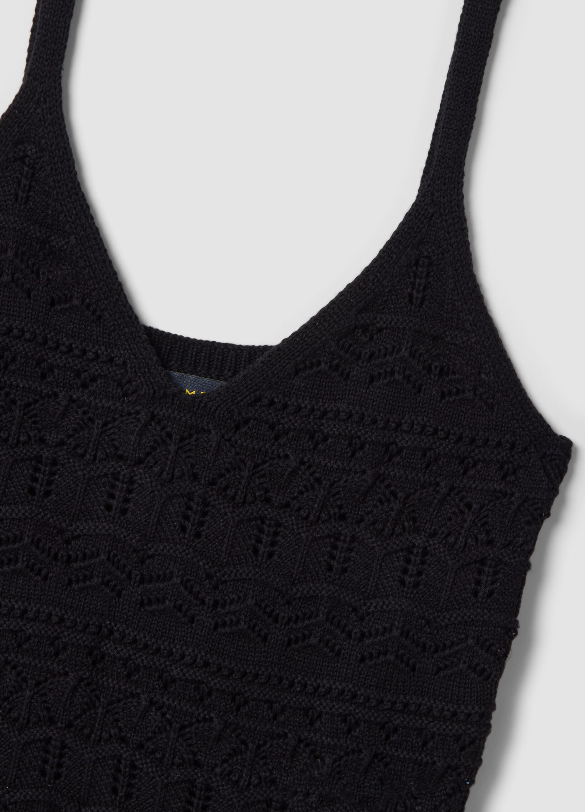 Black pure cotton regular-fit vest top with open-knit texture