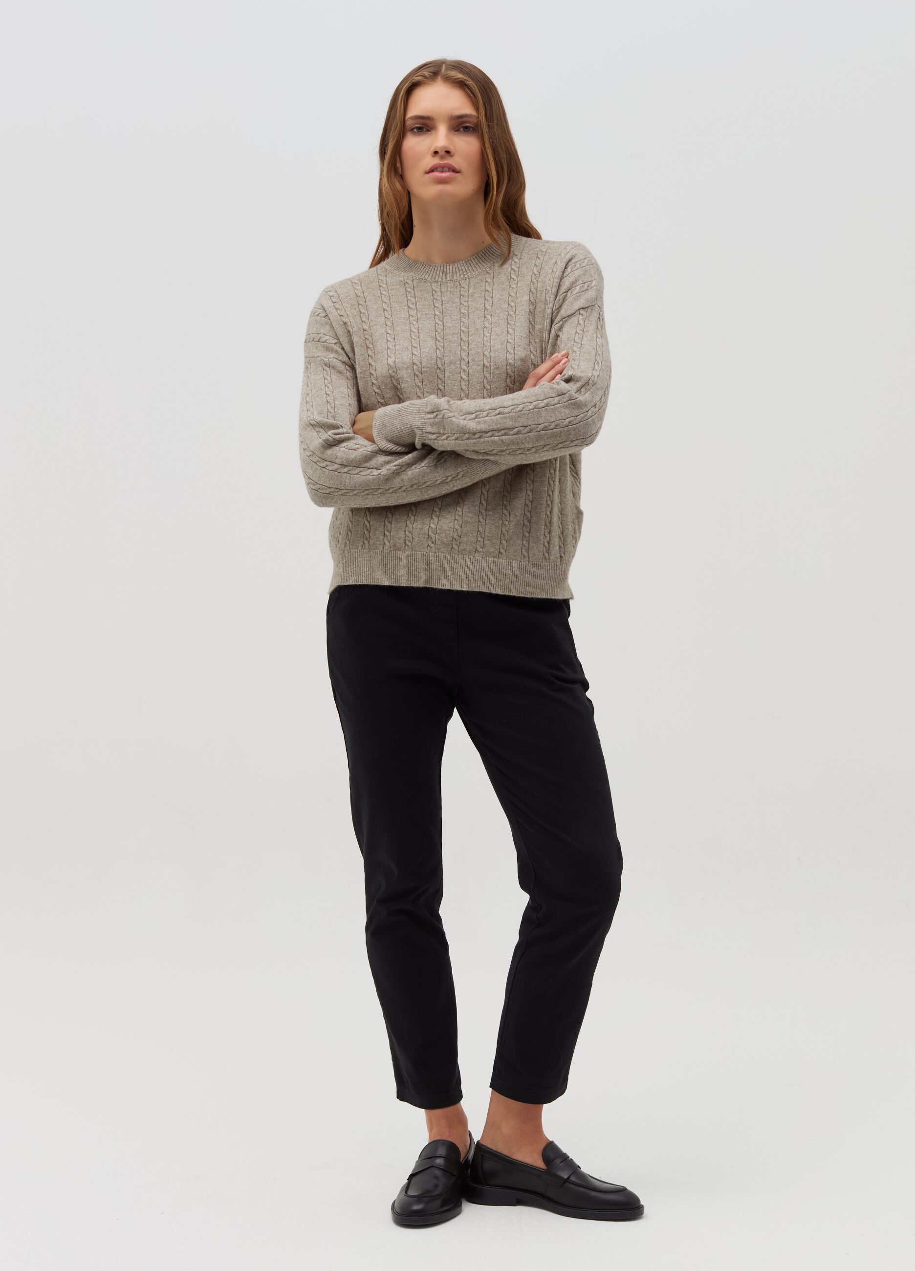 HYBRID Pullover a coste con lavorazione intrecciata