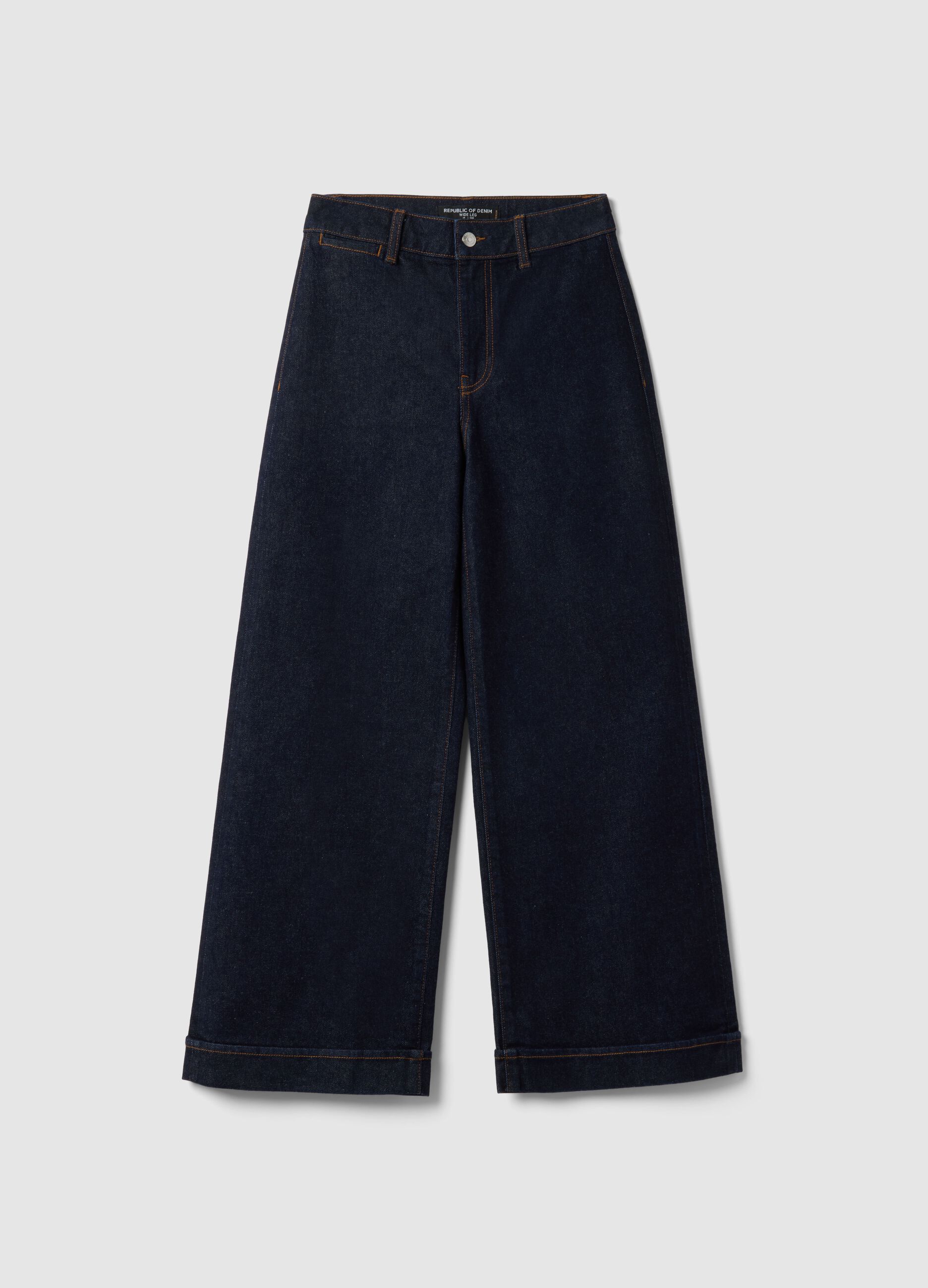 Wide leg stretch denim jeans in blue cotton