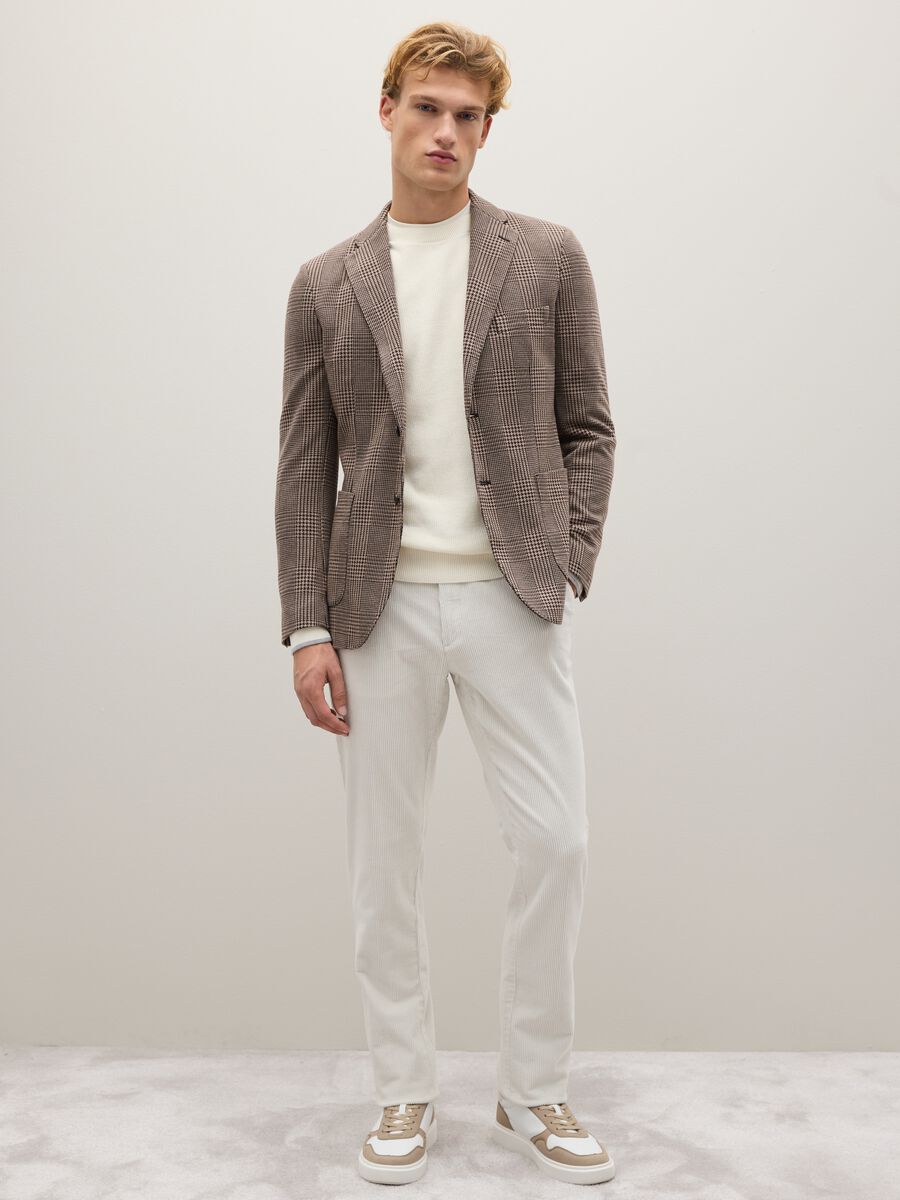 Regular fit brown checked blazer with buttons_1