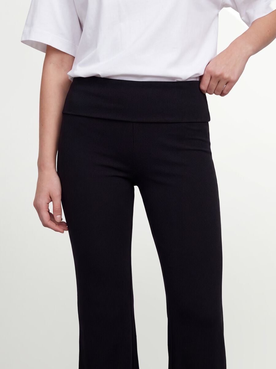 Black ribbed pure cotton flare leggings_2