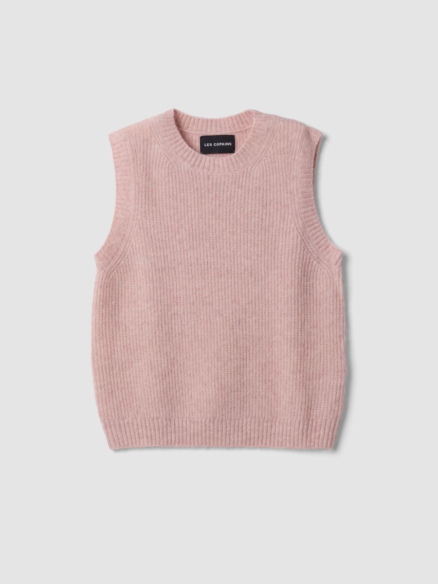 Pink crew-neck wool and alpaca stretch-knit gilet_0