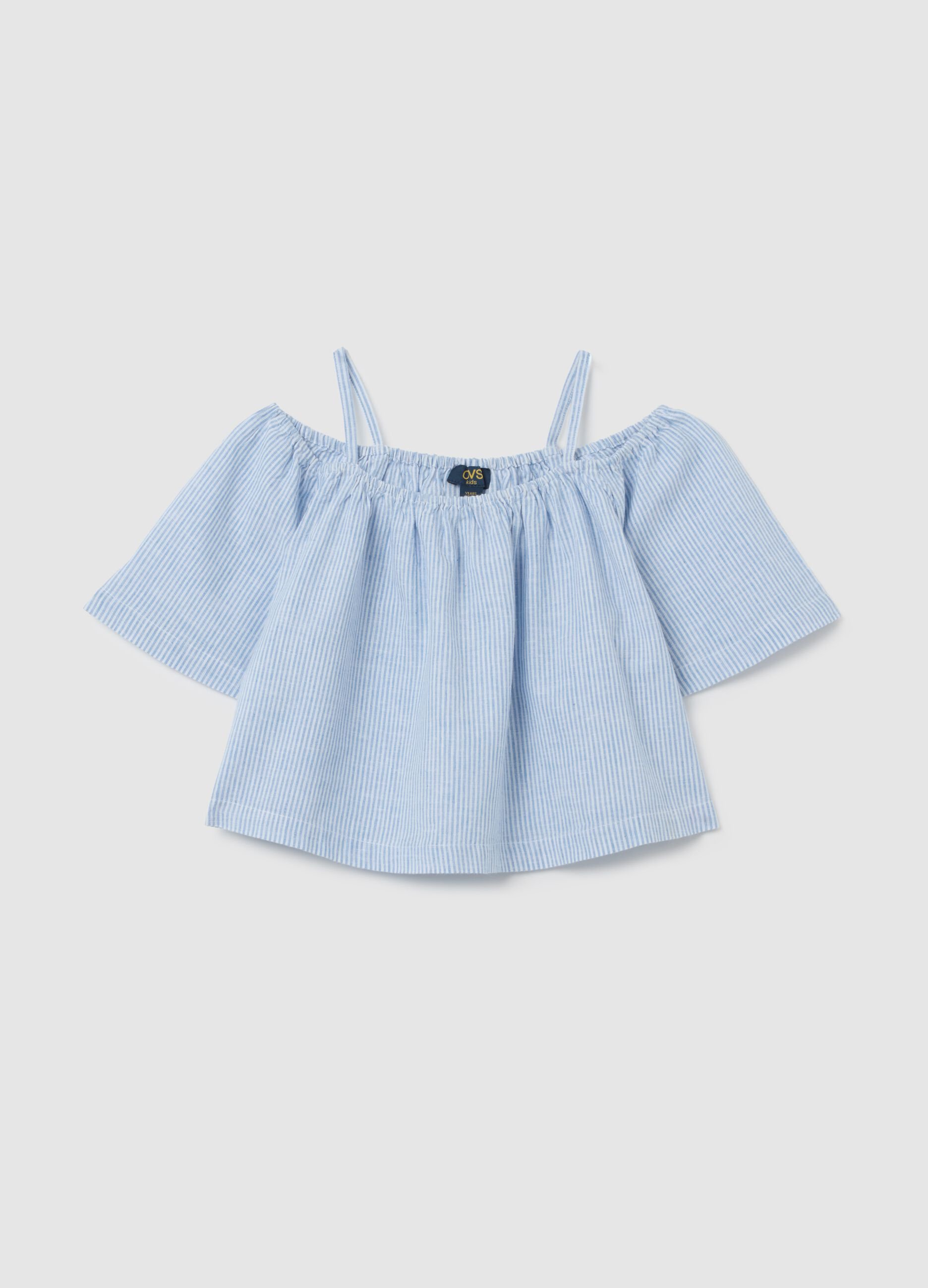 Girls' multicolour regular fit cotton blend blouse with off-the-shoulder design