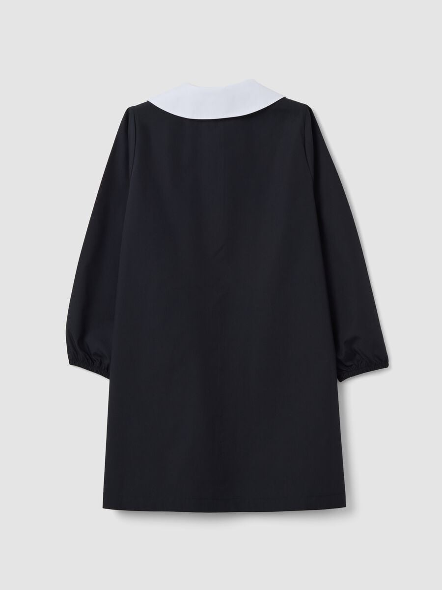 Black girls&rsquo; school smock with kitten embroidery and white collar_1