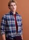 Blue and green checked pure cotton flannel shirt, regular fit_0