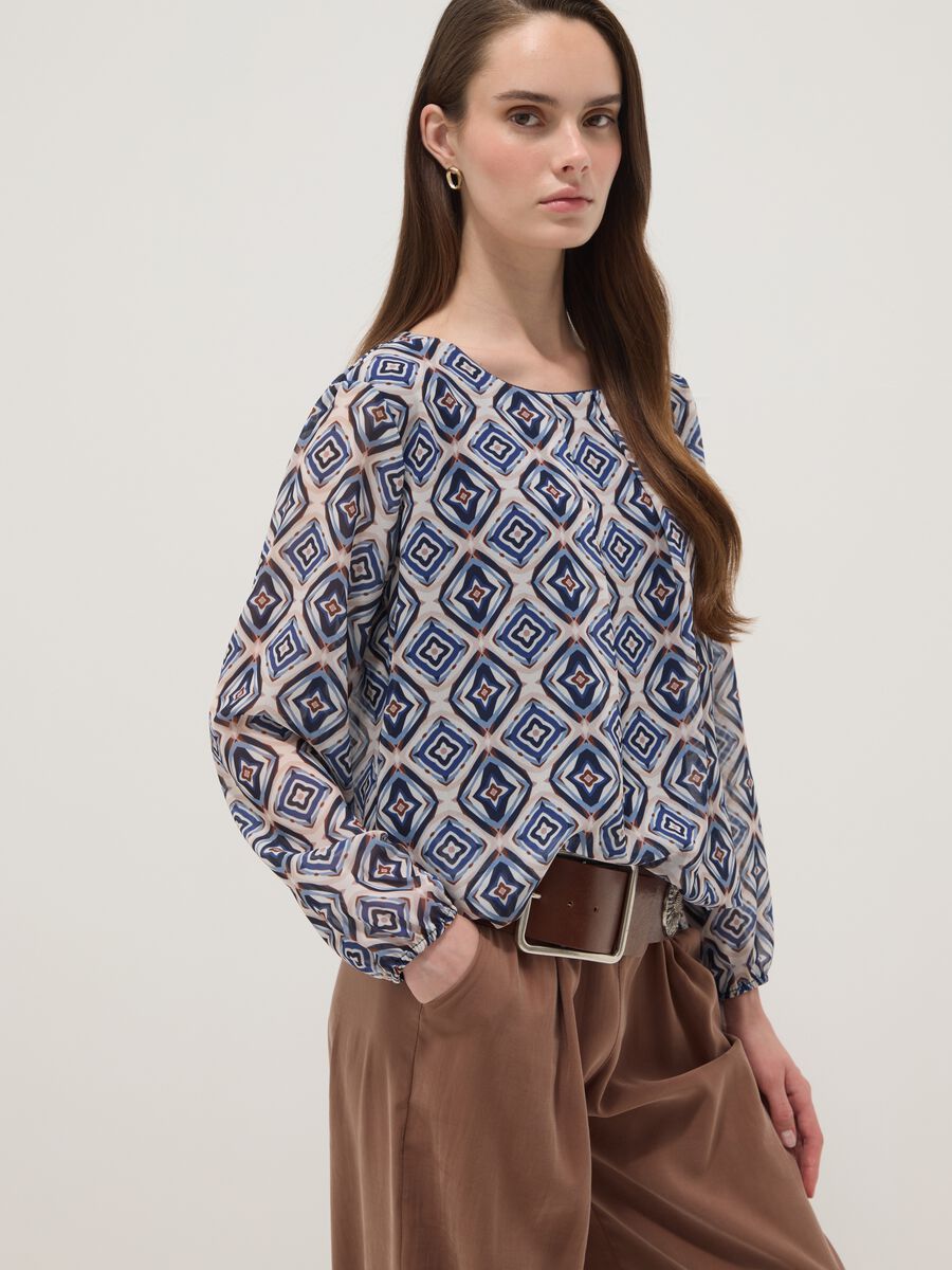 Blusa multicolor a fantasia con maniche lunghe regular fit_0