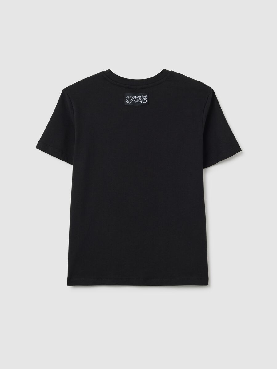Girls' pure black cotton oversized T-shirt_1