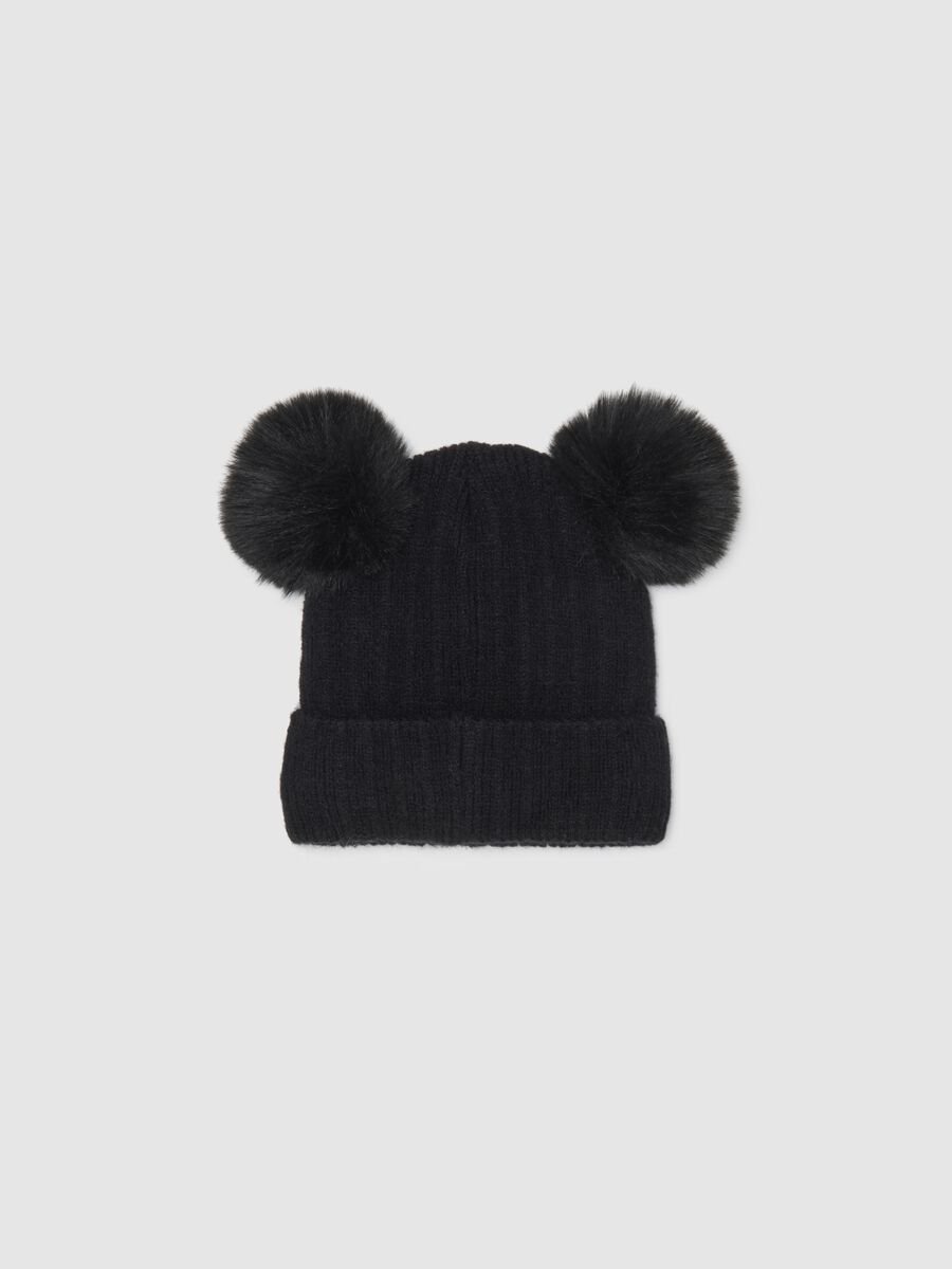 Black girl's hat with pom-pom and Disney embroidery_1