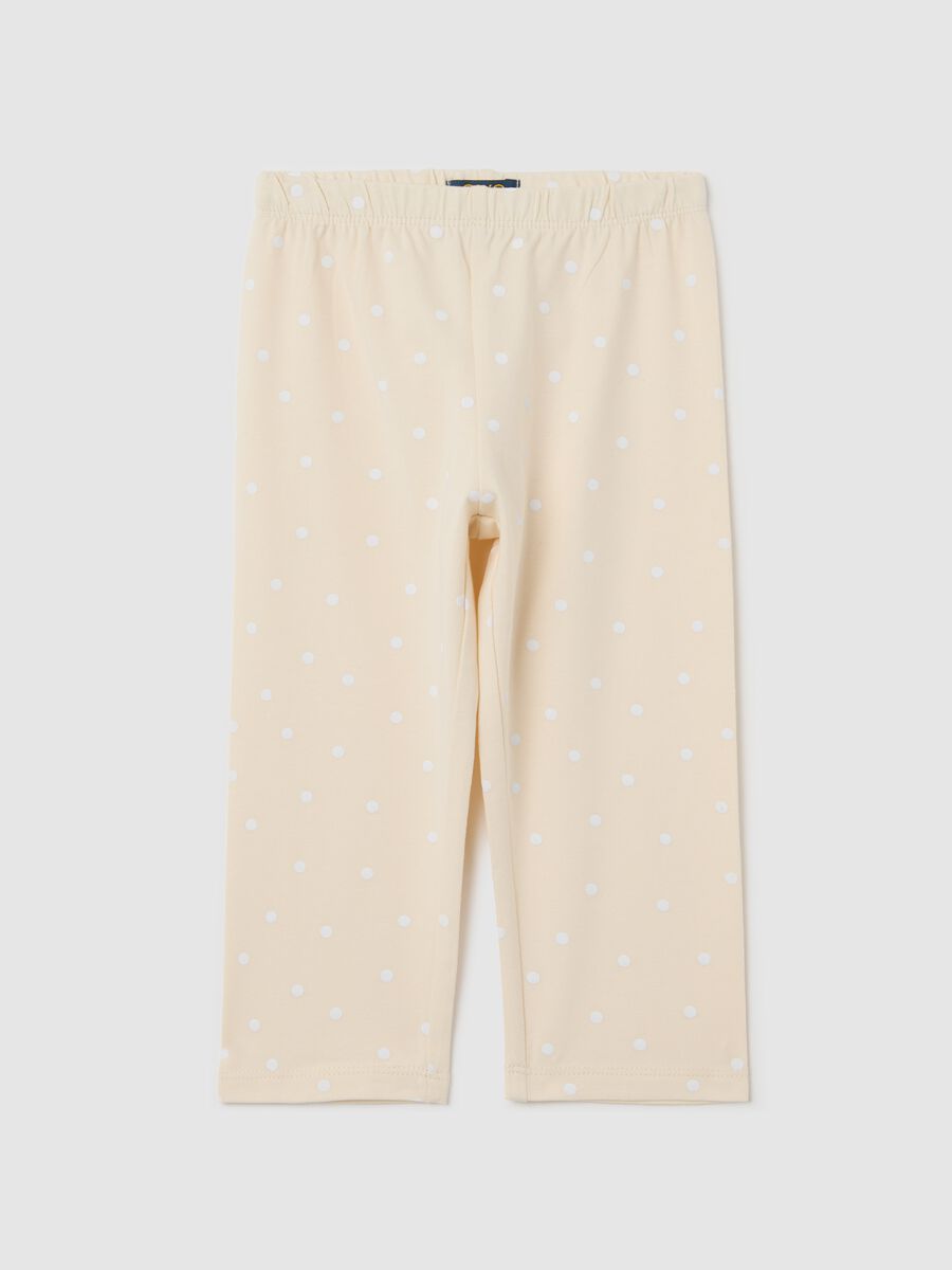 Beige three-quarter leggings with polka dot pattern_0