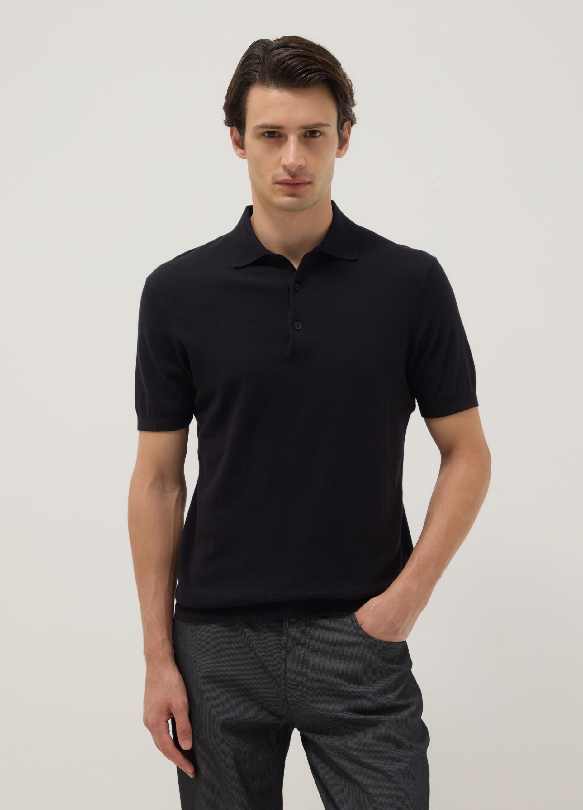 Black pure cotton polo shirt regular fit