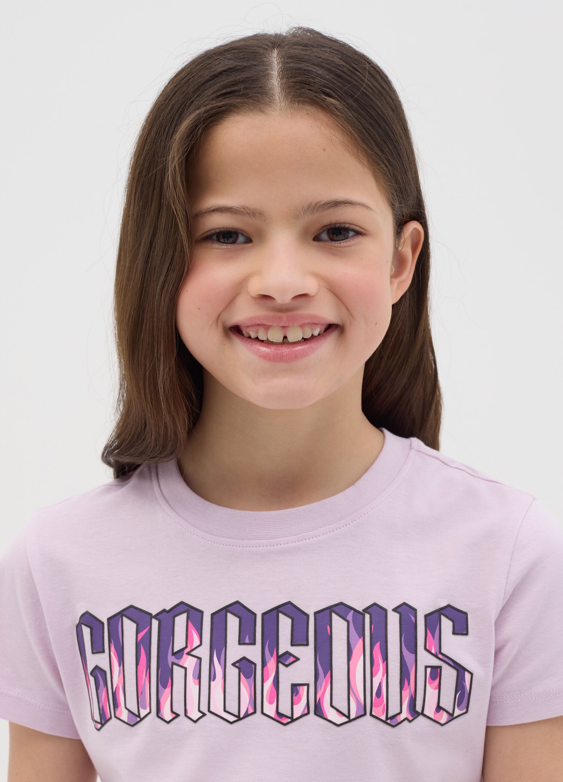 T-shirt in cotone con stampa "Gorgeous"