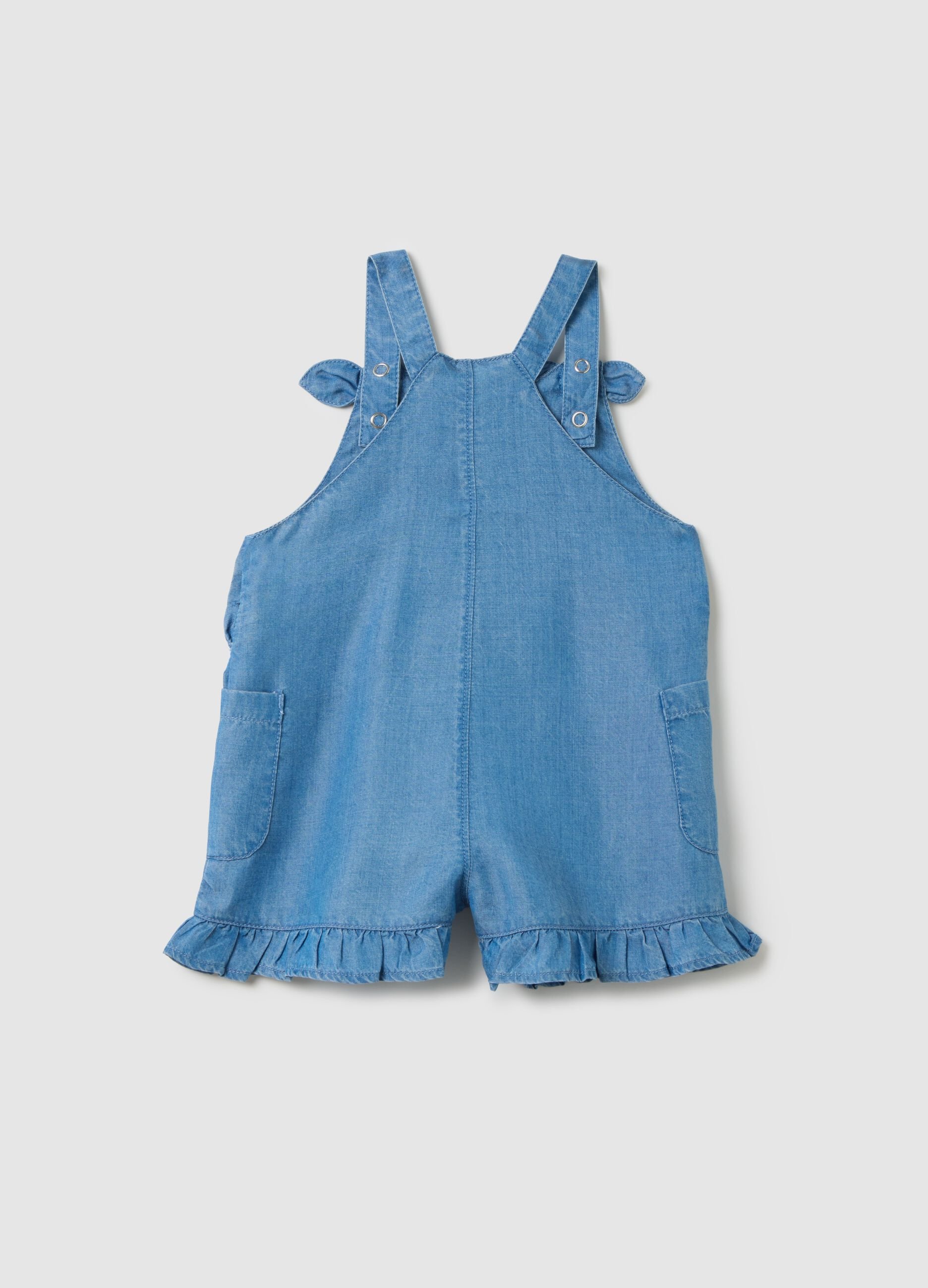 Denim Dungarees with Lyocell Ruffles for Babies
