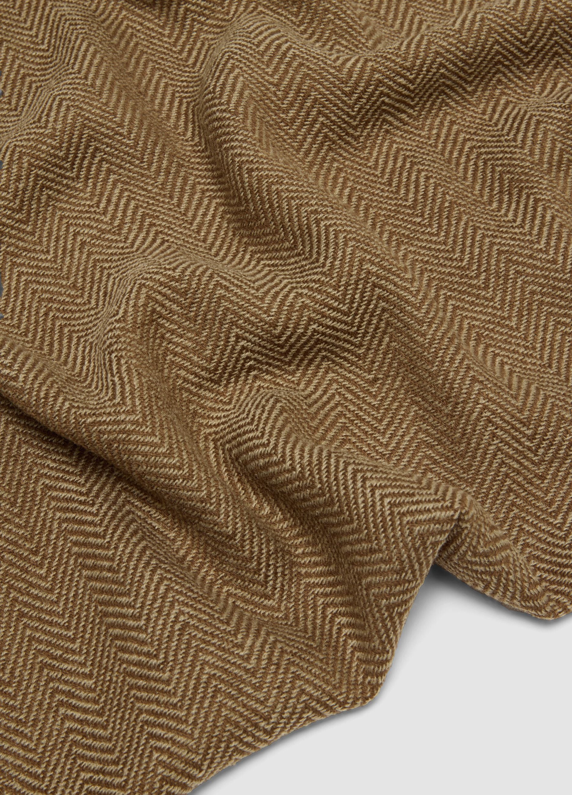 Brown herringbone scarf with fringed edges