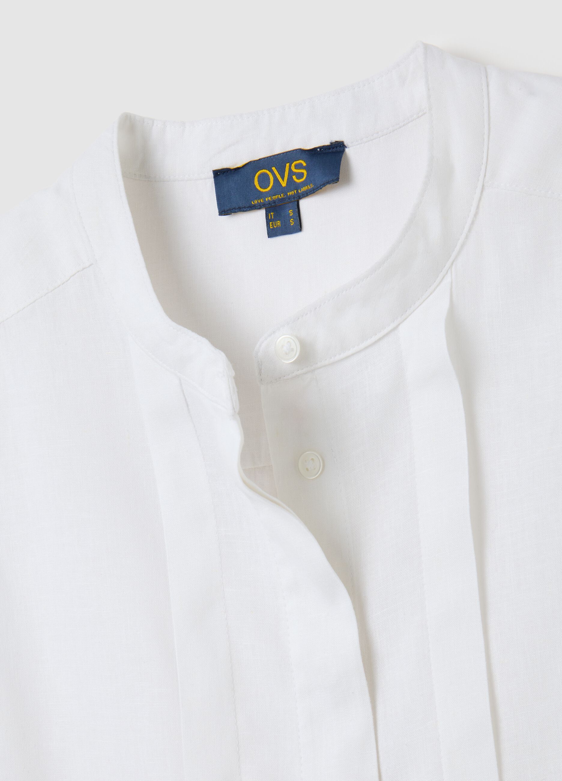 Women's Sleeveless White Linen Blend Shirt Regular Fit