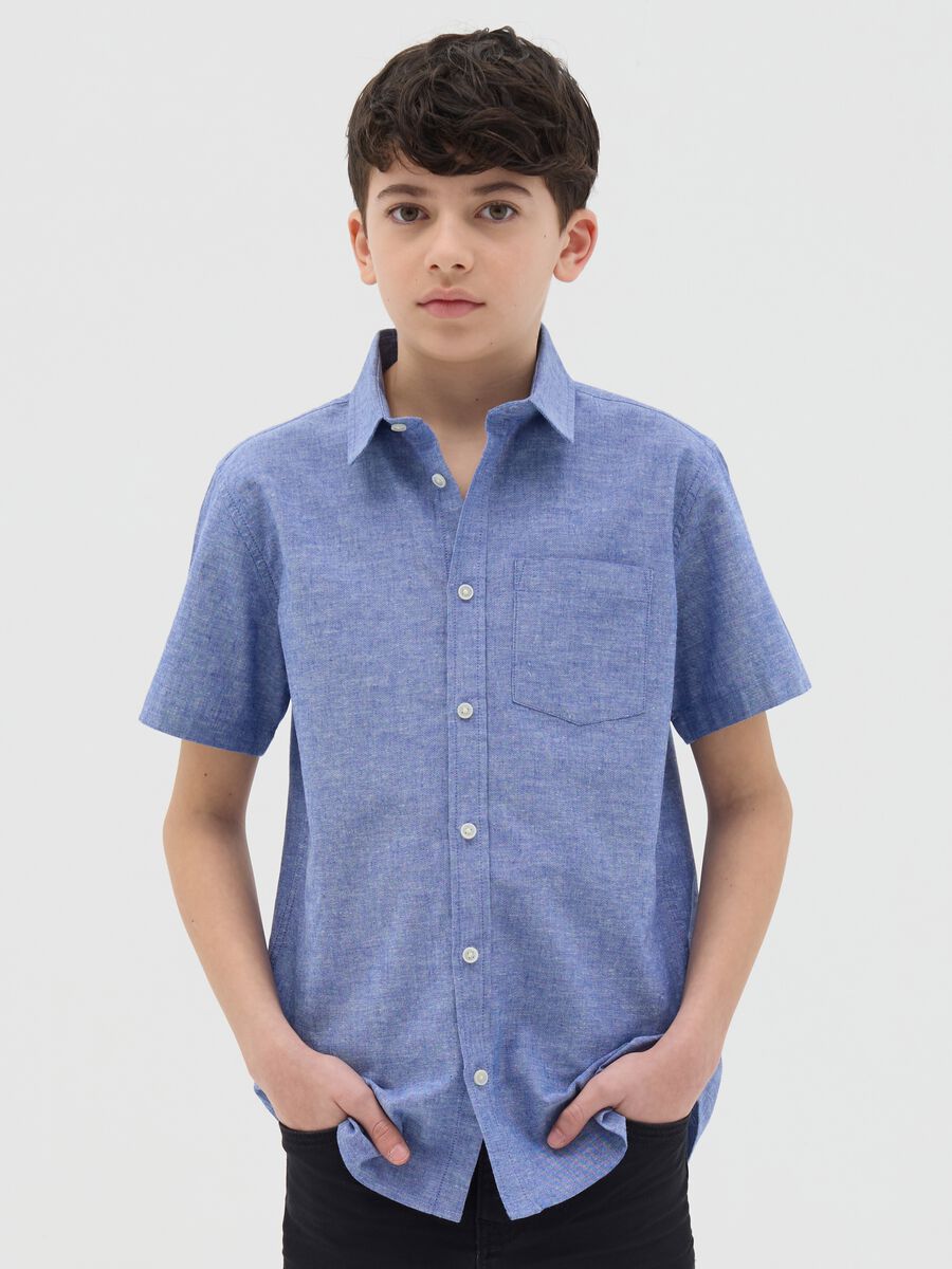 Blue shirt in cotton and linen_0