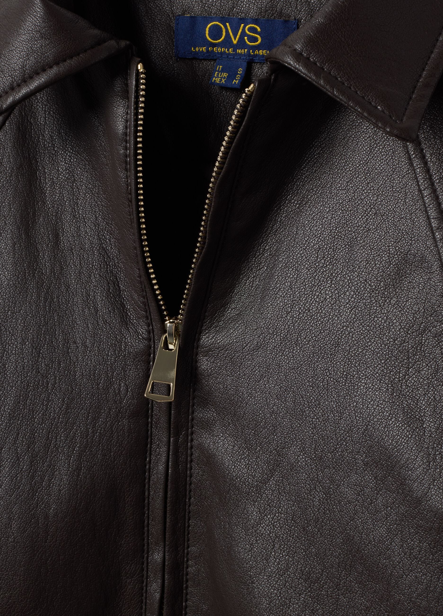 Brown padded viscose-blend jacket with zip and oversized fit